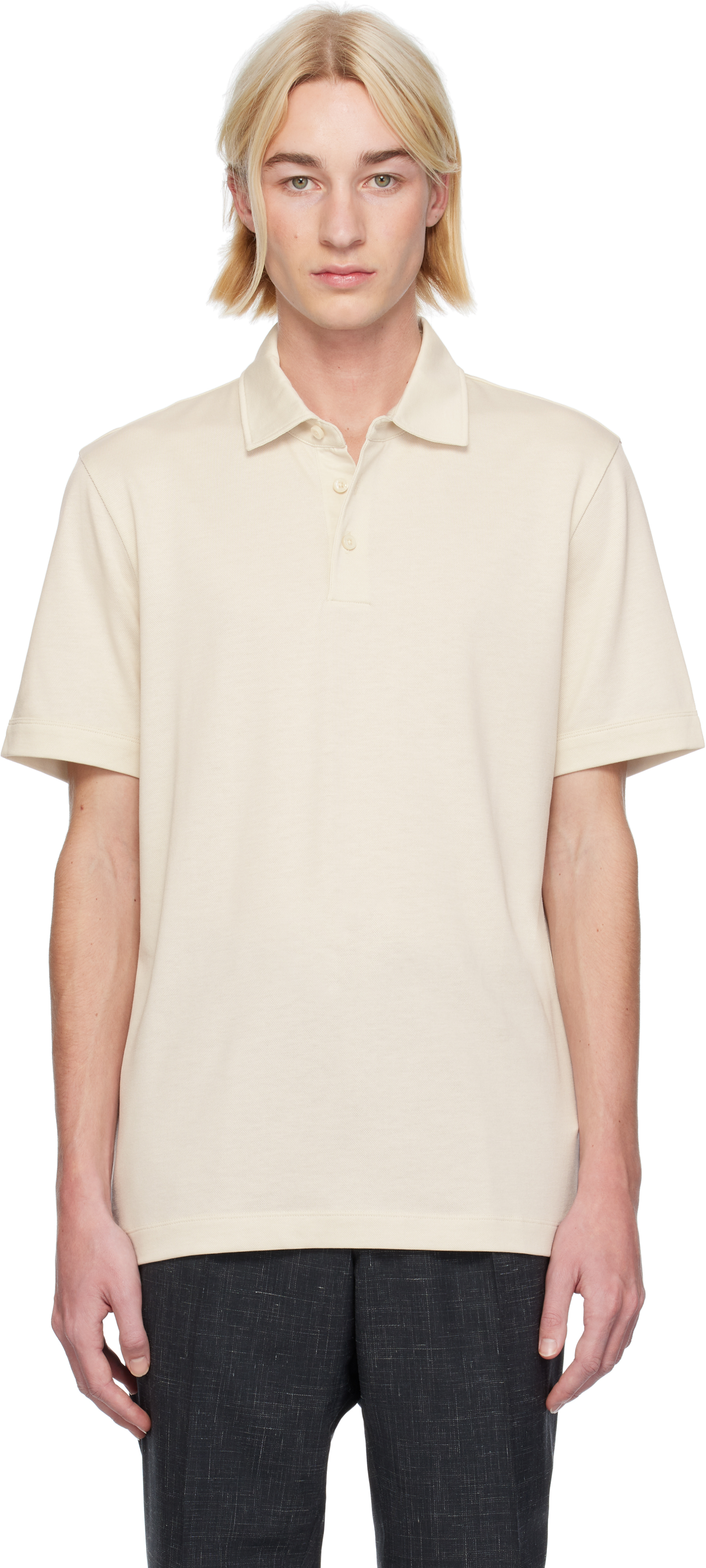 Beige Three-Button Polo