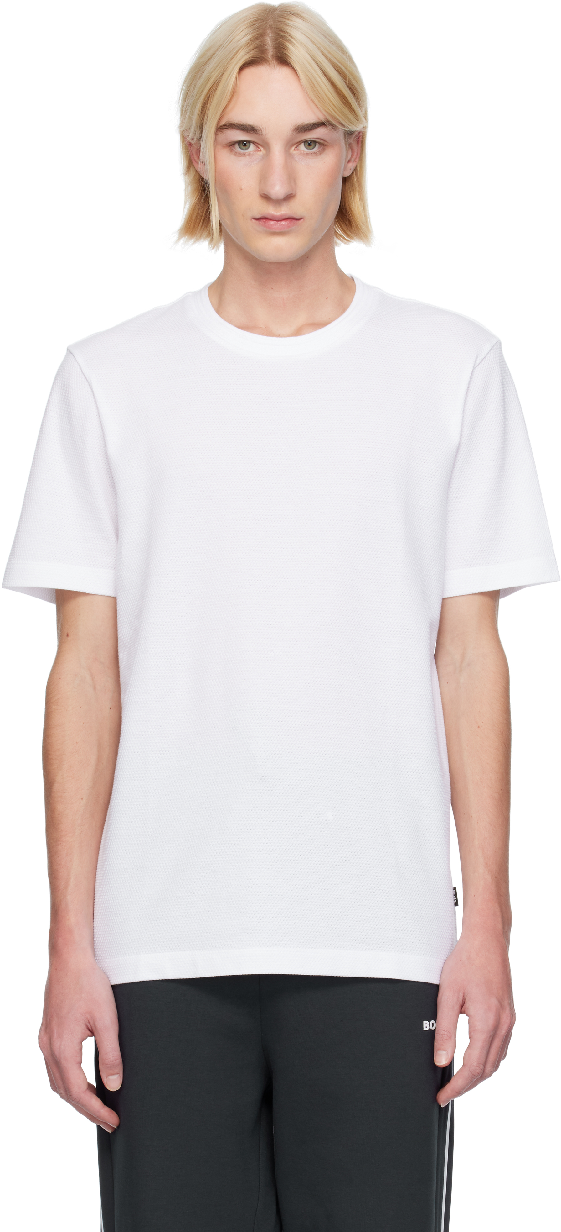 Shop Hugo Boss White Jacquard T-shirt In 100-white