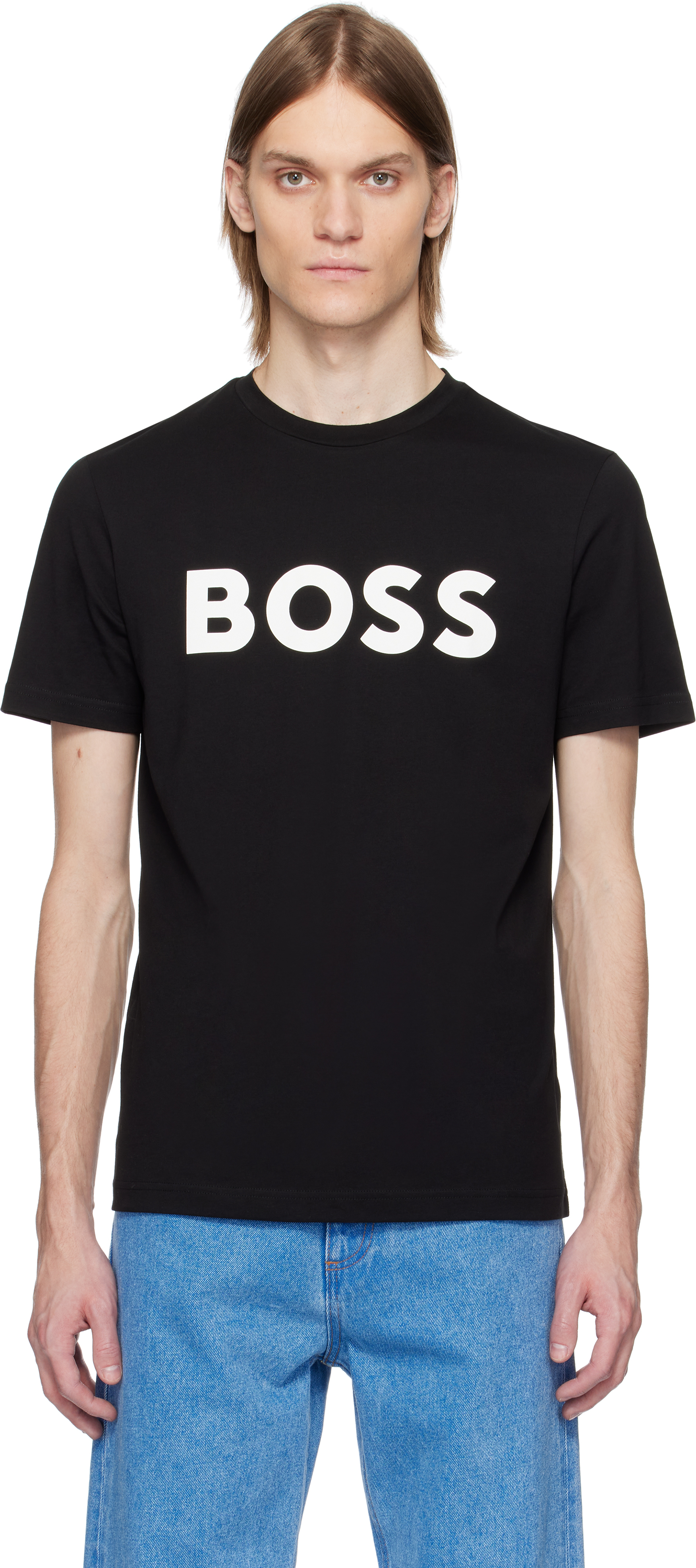 【関税込み】BOSS ブラック Curved-Logo プリントTシャツ BOSS: Black Curved-Logo Print T-shirt | SSENSE