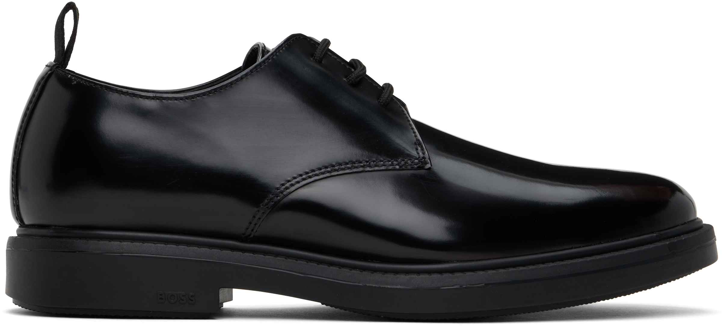 Hugo Boss Black Polished Leather Derbys In 001-black