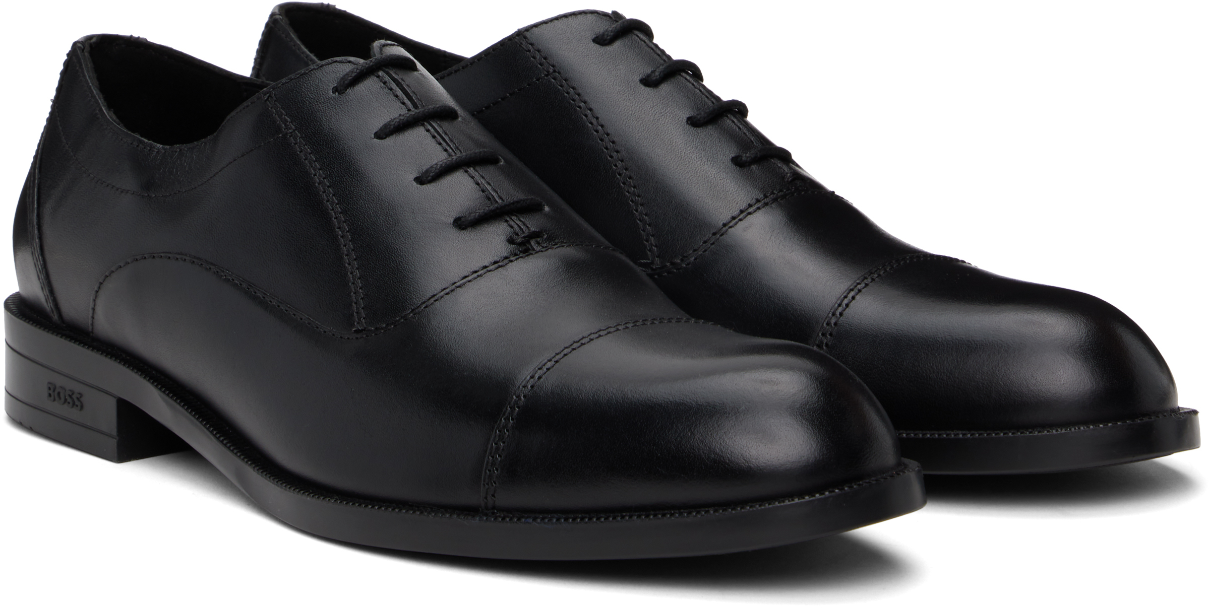 Hugo Boss Black Leather Oxfords In 001-black