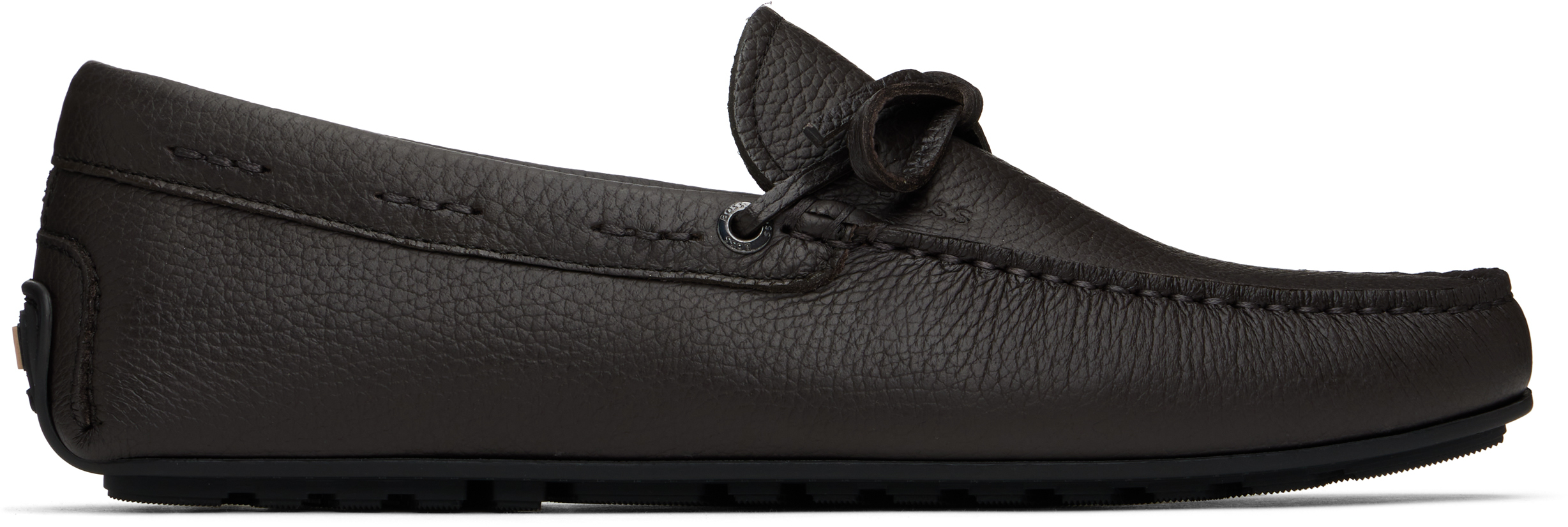 Black Grained-Leather Driver Sole Loafers