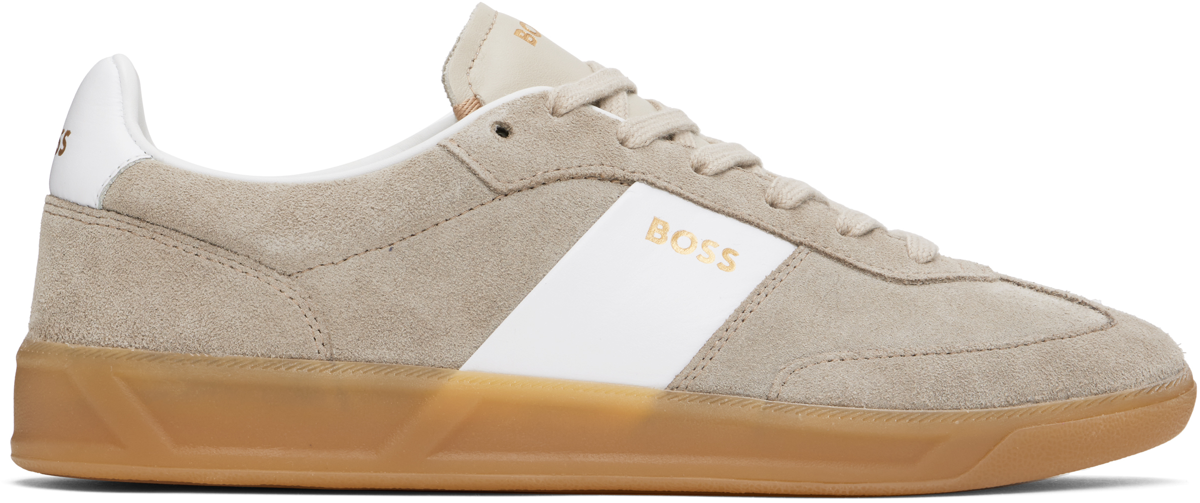 【関税込み】BOSS ベージュ スエード シューレース スニーカー BOSS: ベージュ スエード シューレース スニーカー | SSENSE 日本