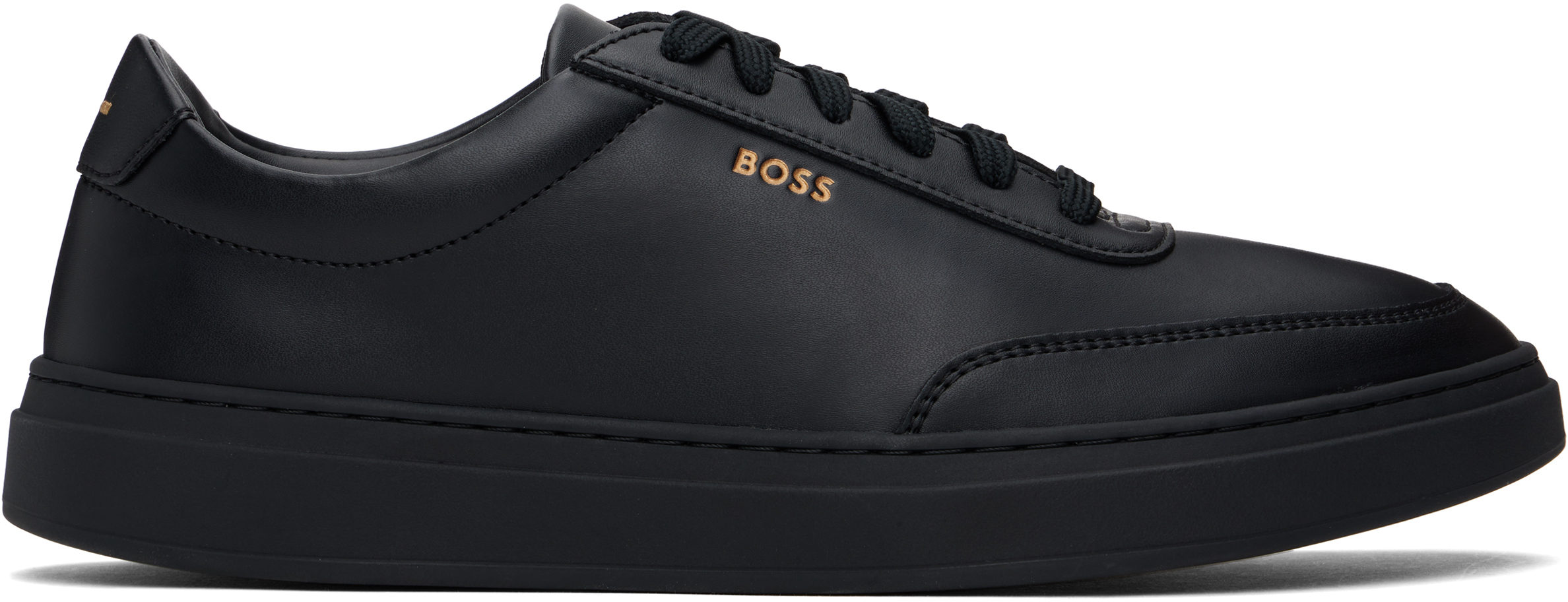 【関税込み】BOSS ブラック コーティングレザー ロゴ スニーカー BOSSのブラック コーティングレザー ロゴ スニーカーがセール中
