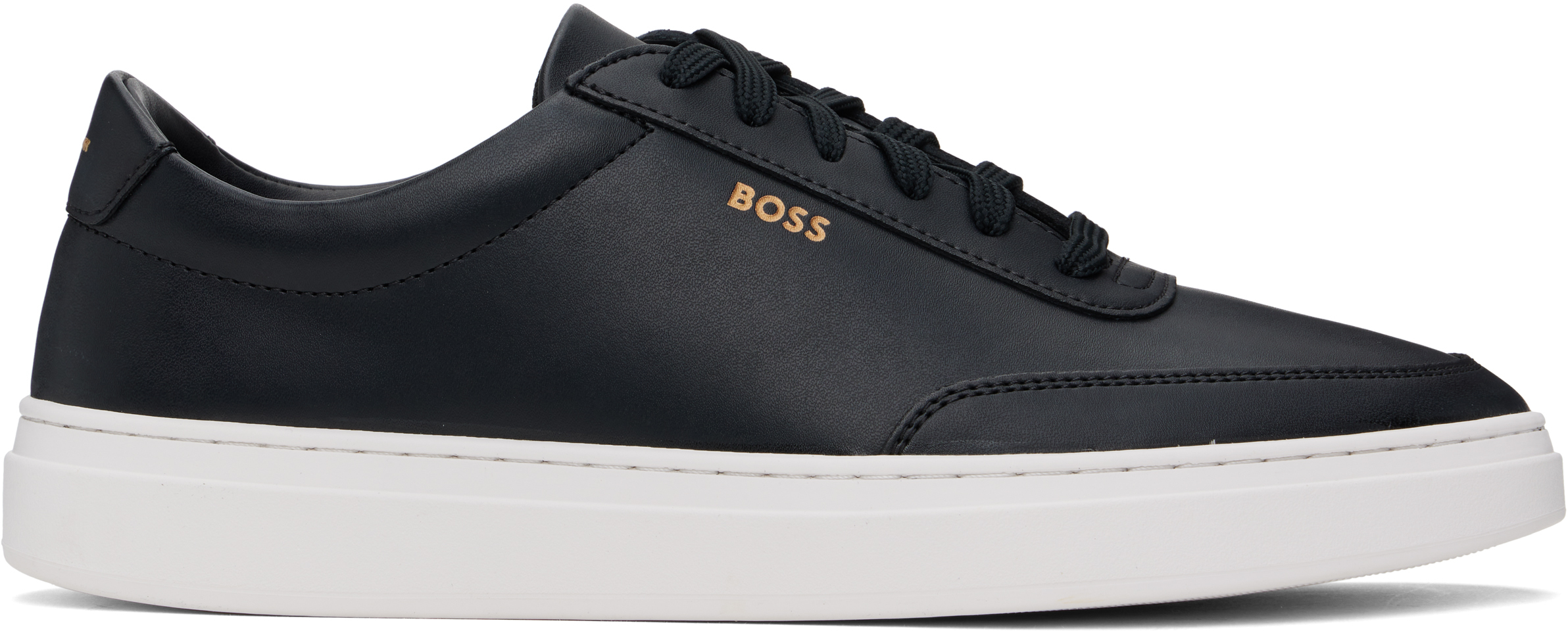 Black Coated-Leather Logo Sneakers