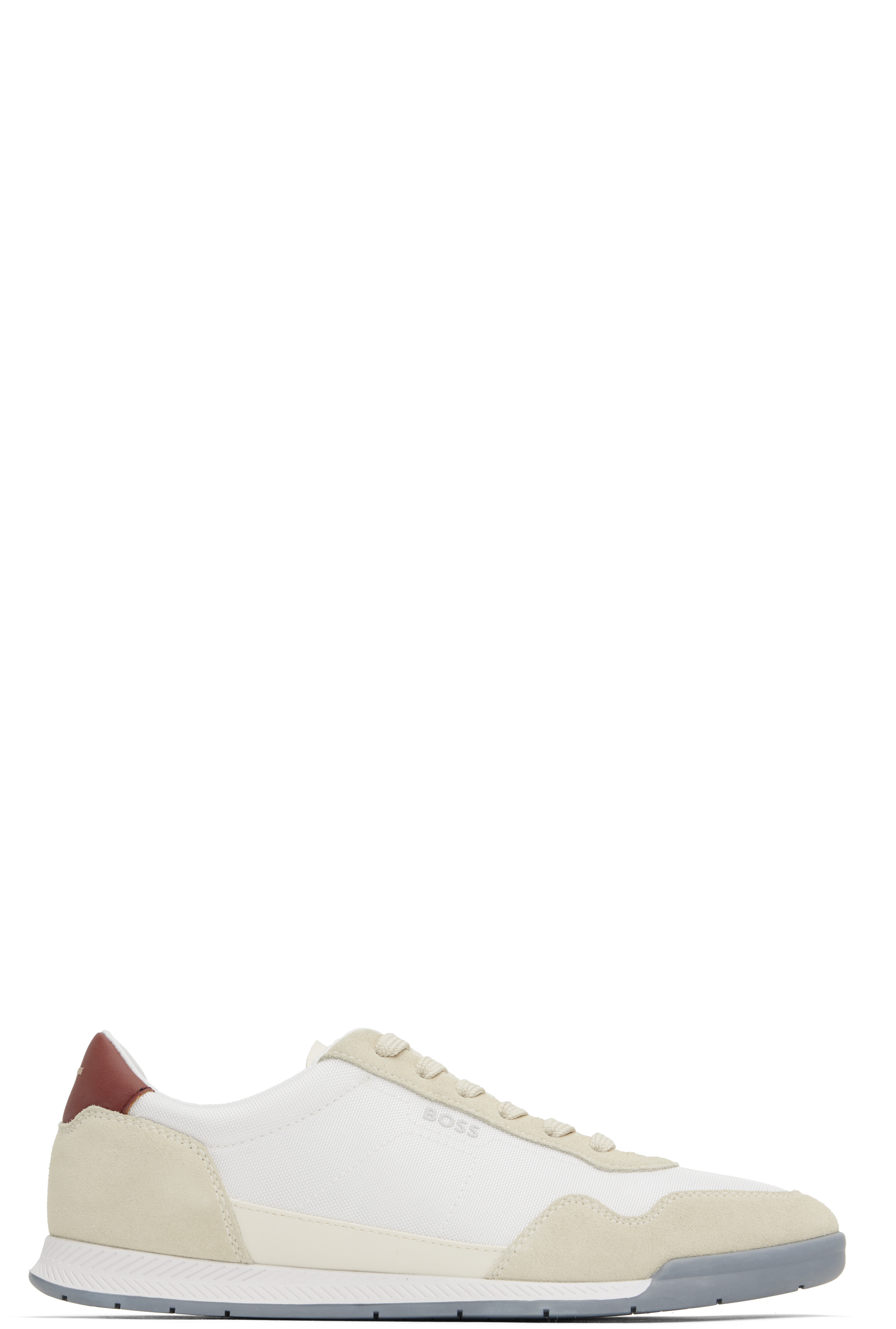 White & Beige Mixed-Material Lace-Up Sneakers