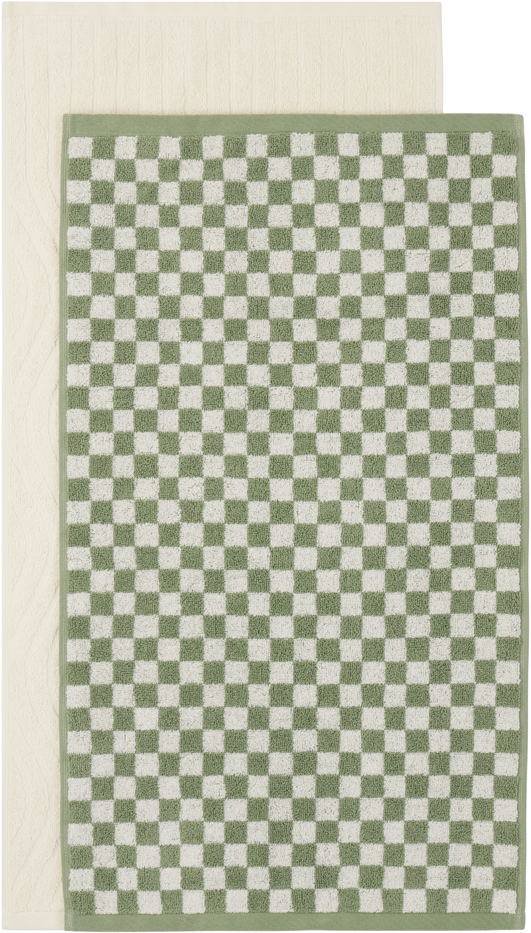 Baina Off-white & Green Pair 03 Hand Towel Set In Sage/ Chalk, Ivory