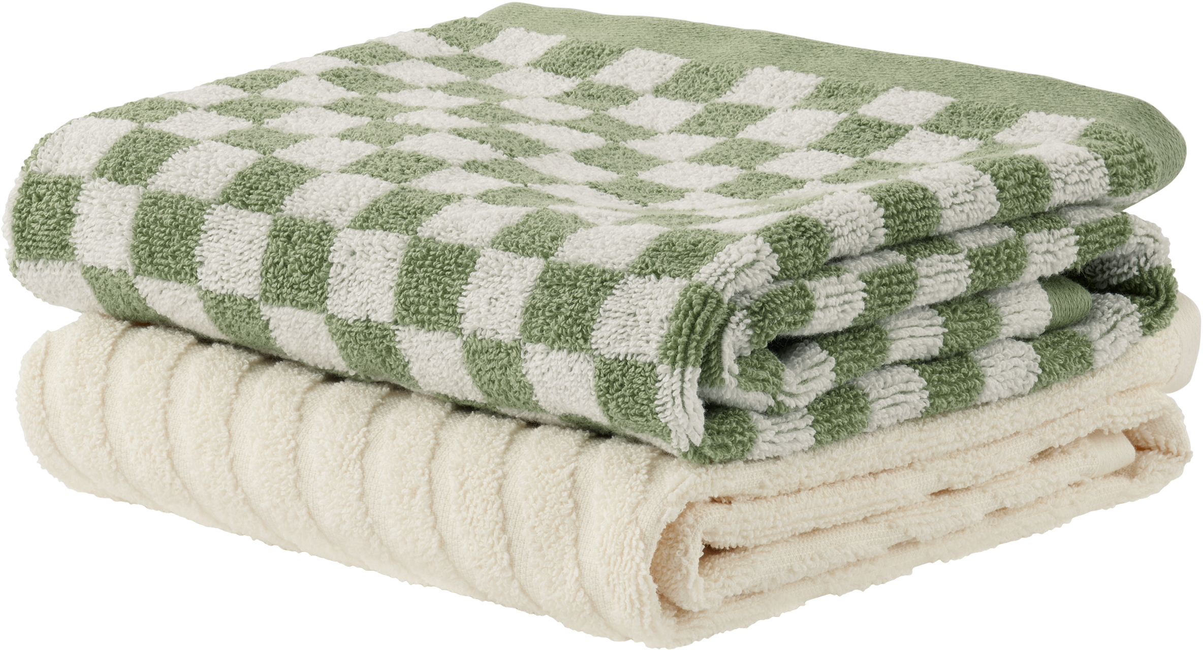 Baina Off-white & Green Pair 03 Hand Towel Set In Sage/ Chalk, Ivory