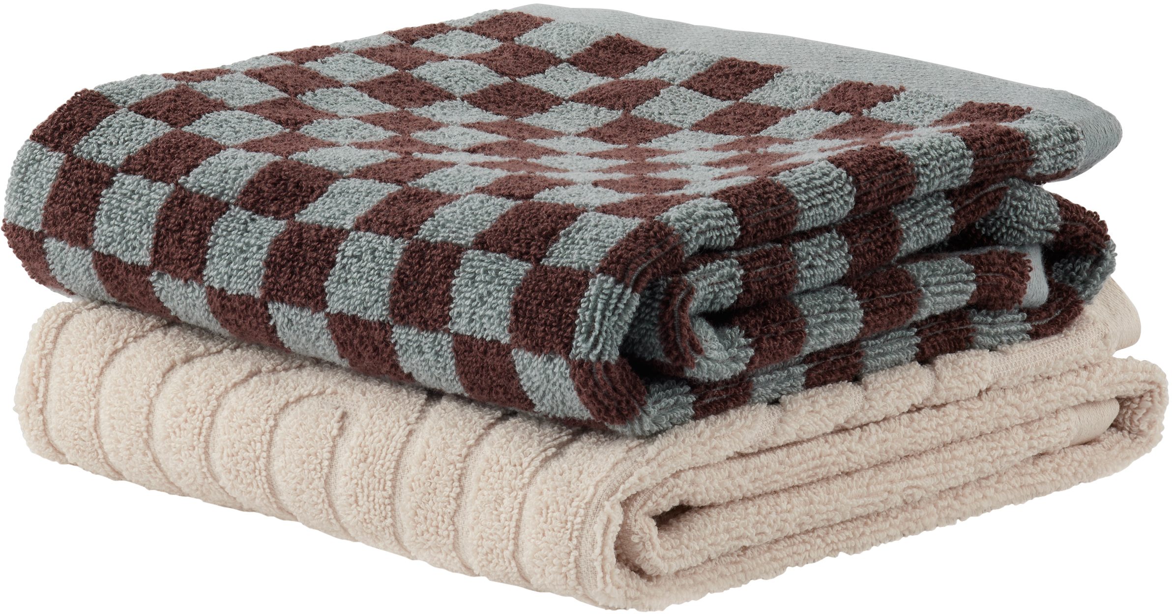 Baina Off-white & Blue Pair 05 Hand Towel Set In Cement & Rhus, Clay