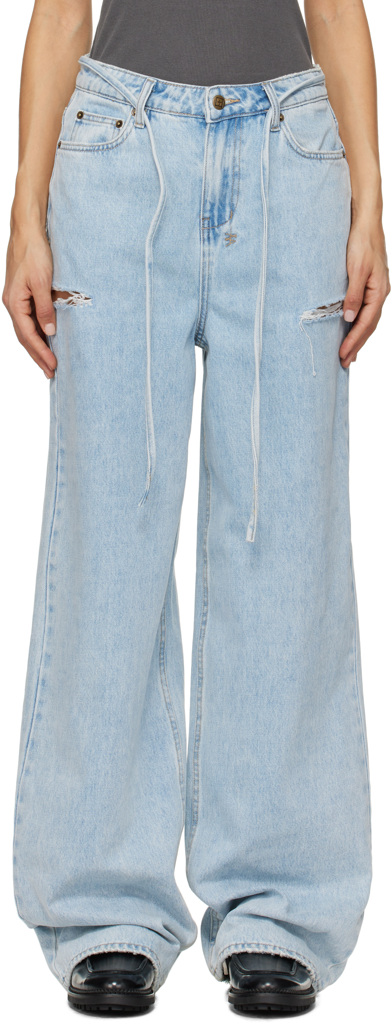 Ksubi Blue Baggy Rollin Kut Out Jeans In Denim