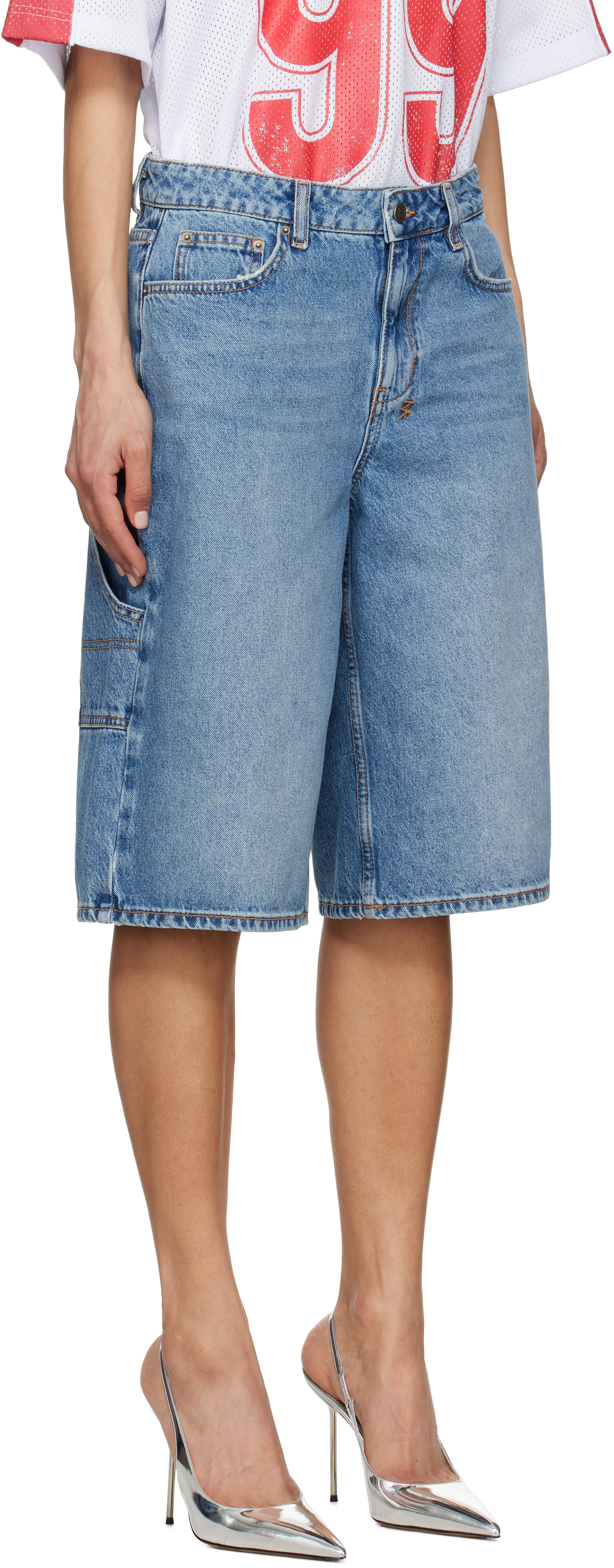 KSUBI BLUE LOW RIDER SWEPT DENIM SHORTS 