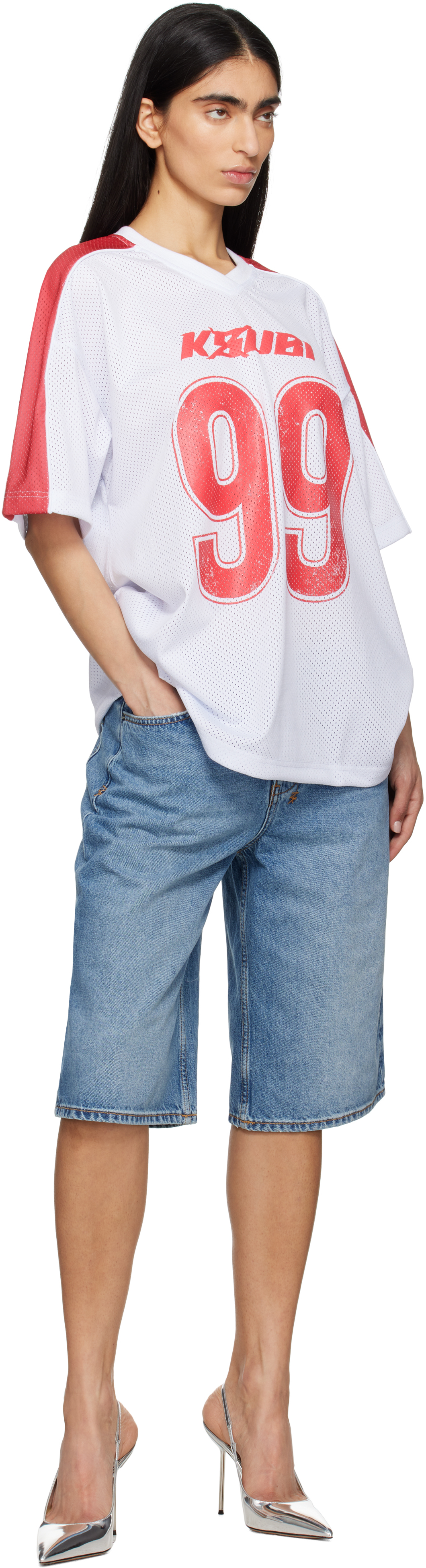 KSUBI BLUE LOW RIDER SWEPT DENIM SHORTS 