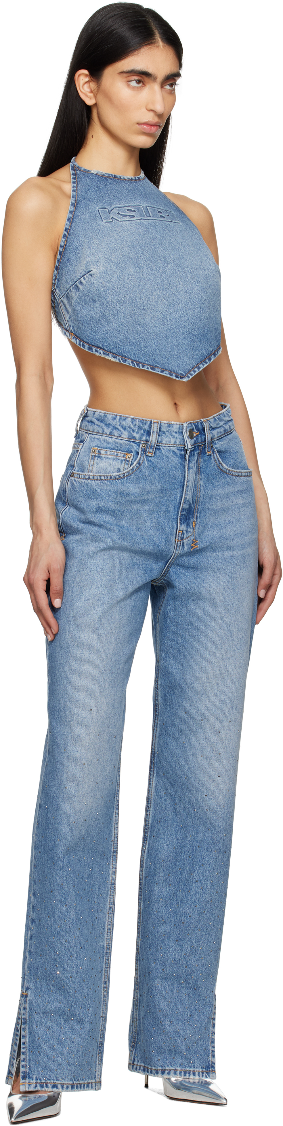 KSUBI BLUE BOLT SWEPT DENIM TOP 