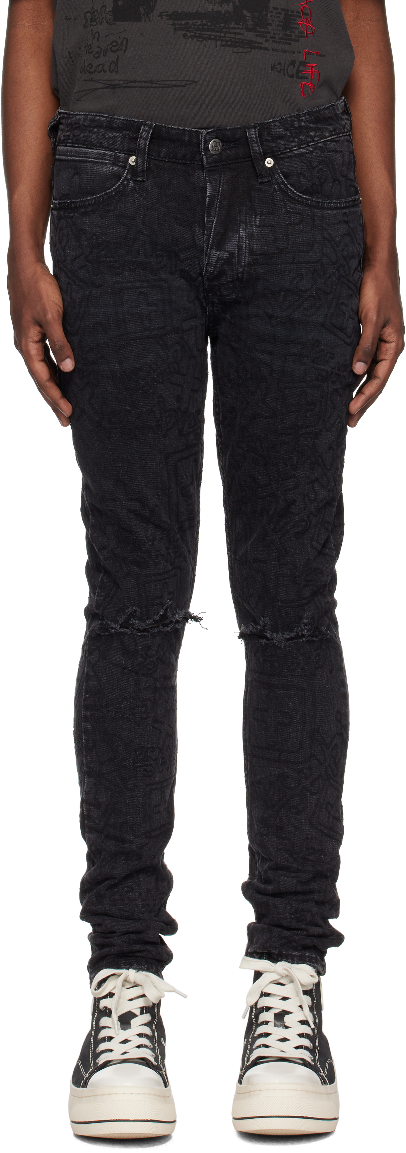 Shop Ksubi Black Van Winkle Stencil Jeans