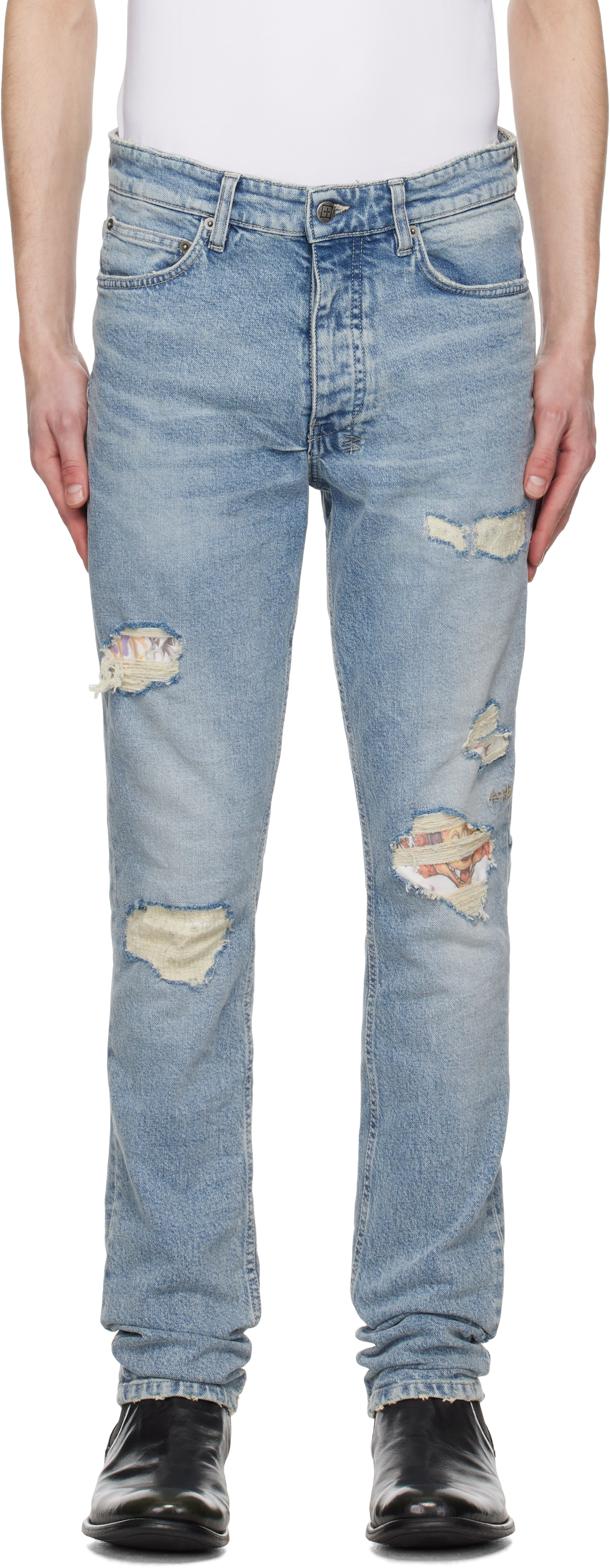 Blue Chitch Champagne Destroy Sketch Jeans by Ksubi on Sale