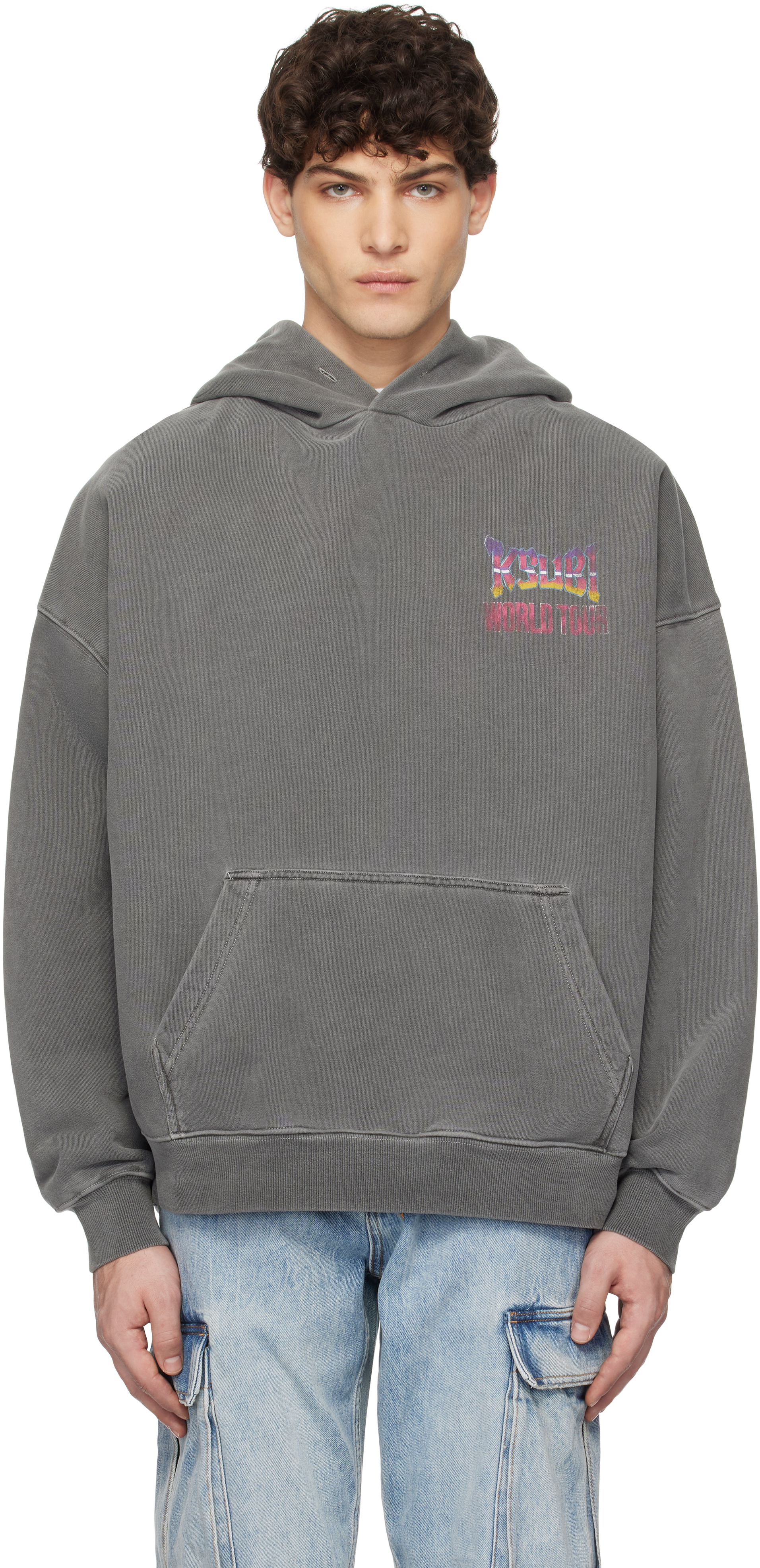 【関税込み】Ksubi グレー Fuego Ekcess Zip Thru フーディ Fuego Ekcess Zip Thru Painted Sweater | Ksubi ++
