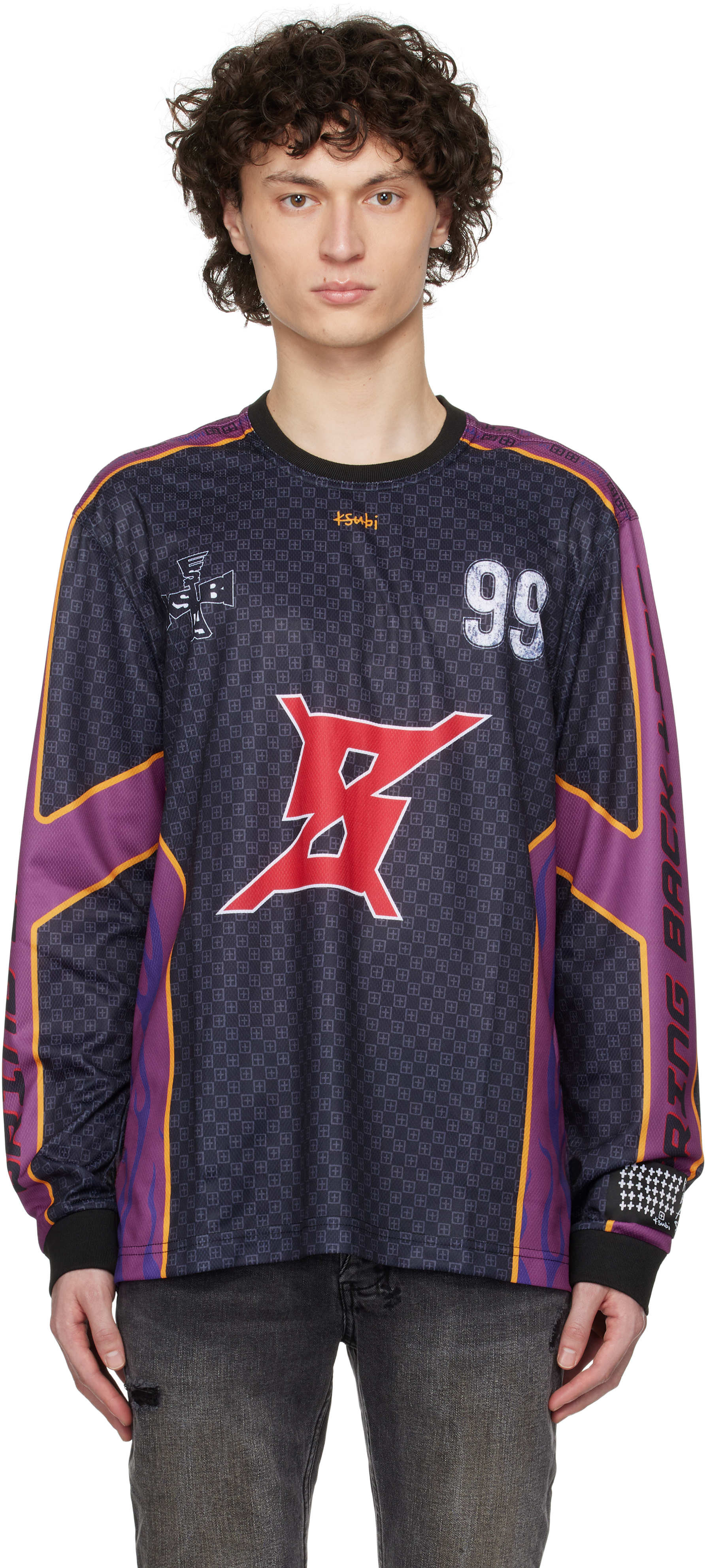 Shop Ksubi Black & Purple Stinger Ls Moto Jersey In Multi Colour