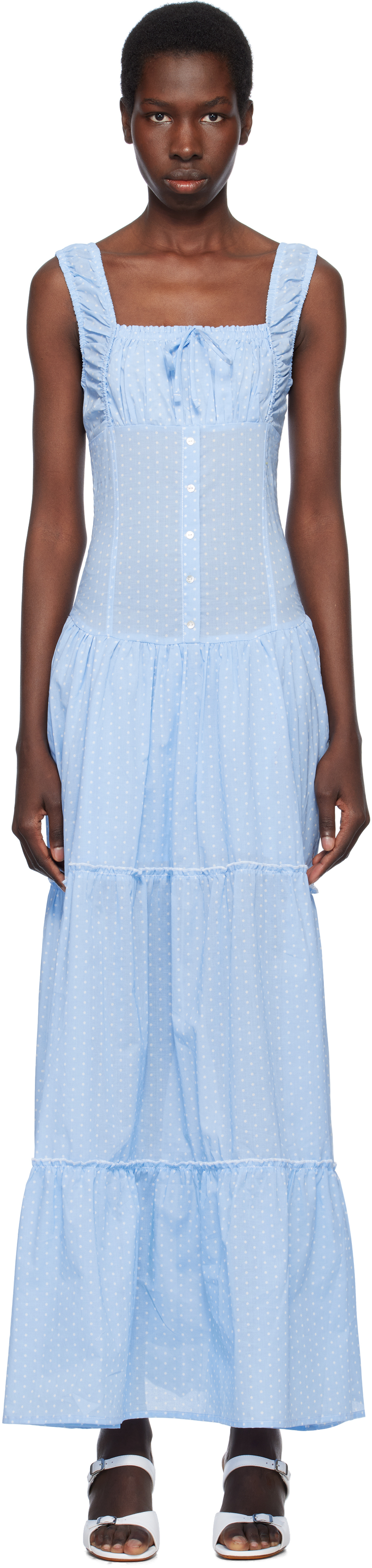 FRANKIES BIKINIS BLUE CHRISTABELLE POLKA DOT MAXI DRESS