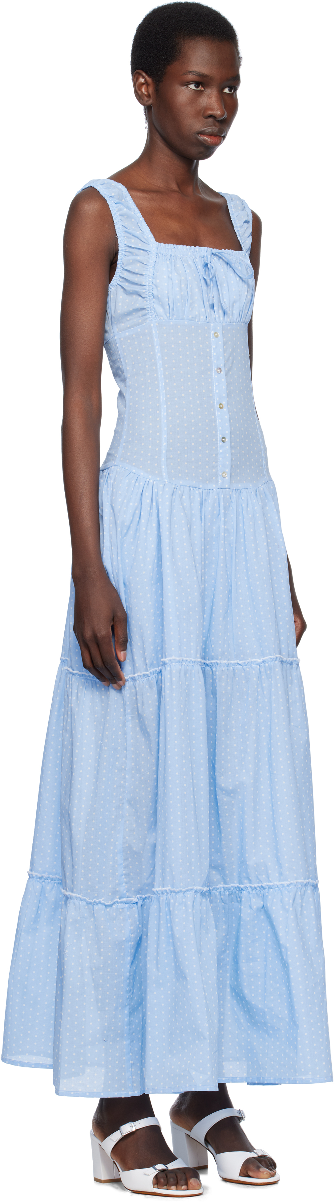 FRANKIES BIKINIS BLUE CHRISTABELLE POLKA DOT MAXI DRESS