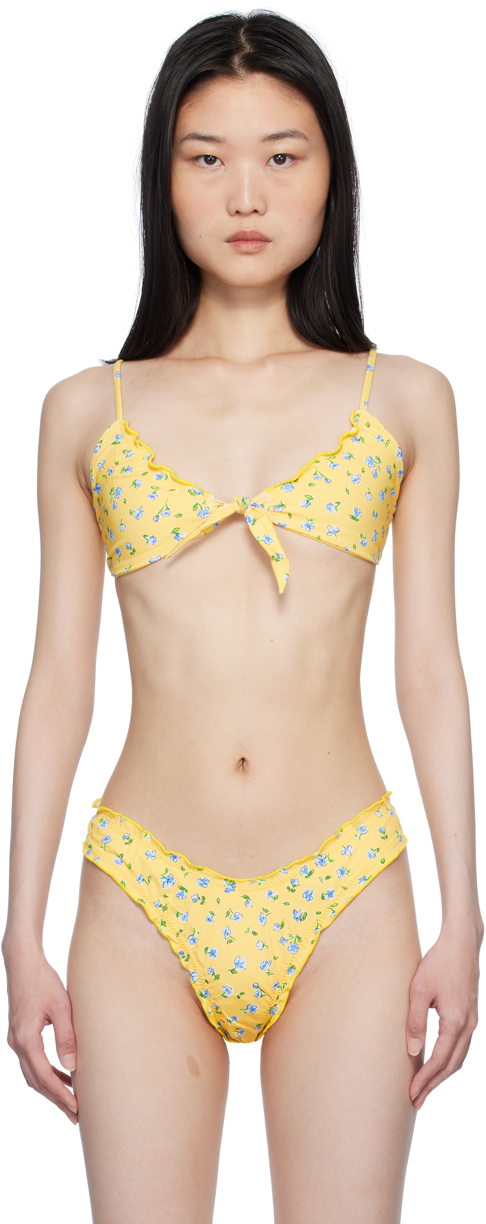 Frankies Bikinis Yellow Maison Floral Skimpy Bikini Top SSENSE UK