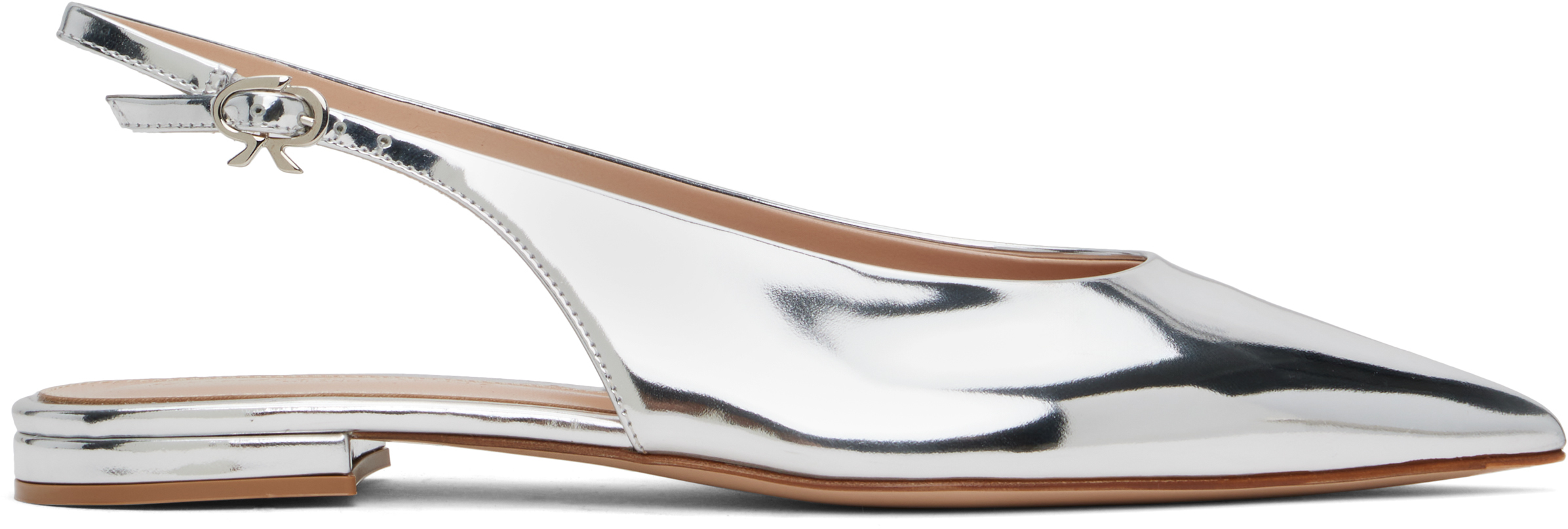 GIANVITO ROSSI SILVER ROBBIE SLING 05 BALLERINA FLATS