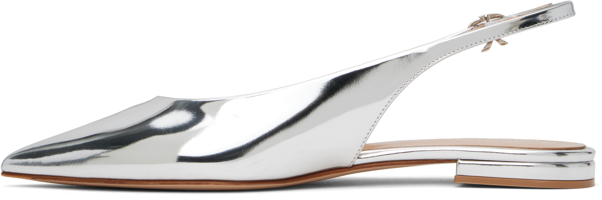 GIANVITO ROSSI SILVER ROBBIE SLING 05 BALLERINA FLATS