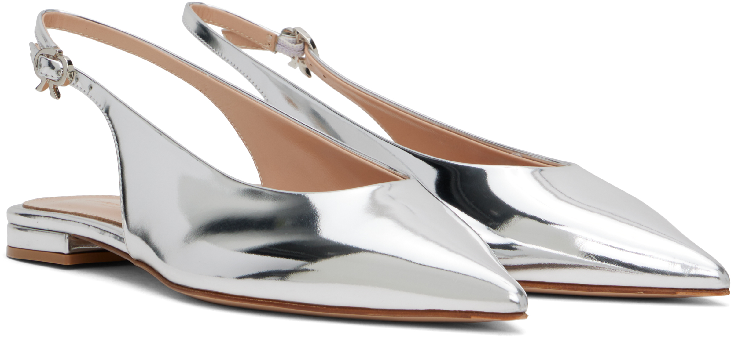 GIANVITO ROSSI SILVER ROBBIE SLING 05 BALLERINA FLATS