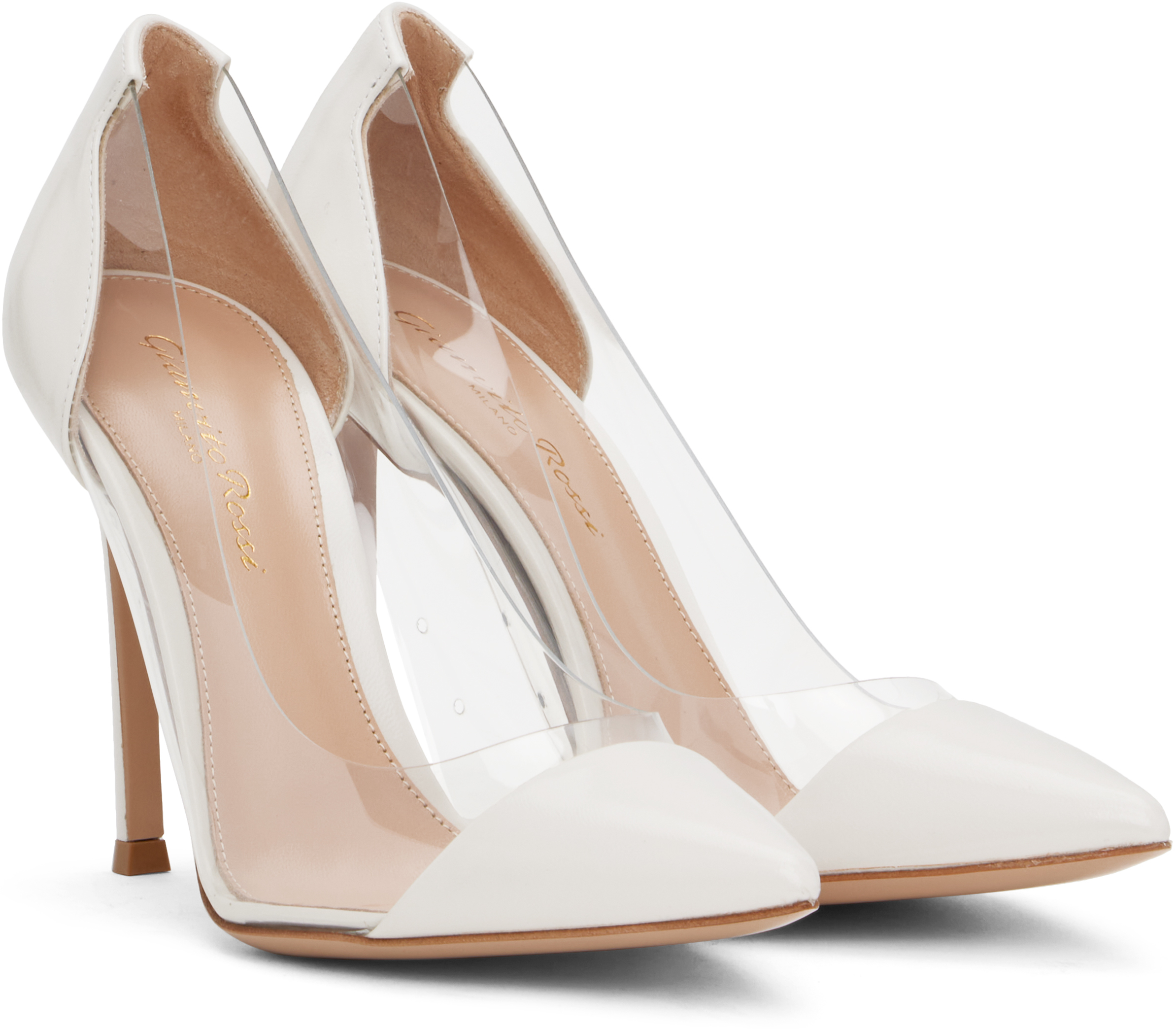 GIANVITO ROSSI OFF-WHITE PLEXI HEELS