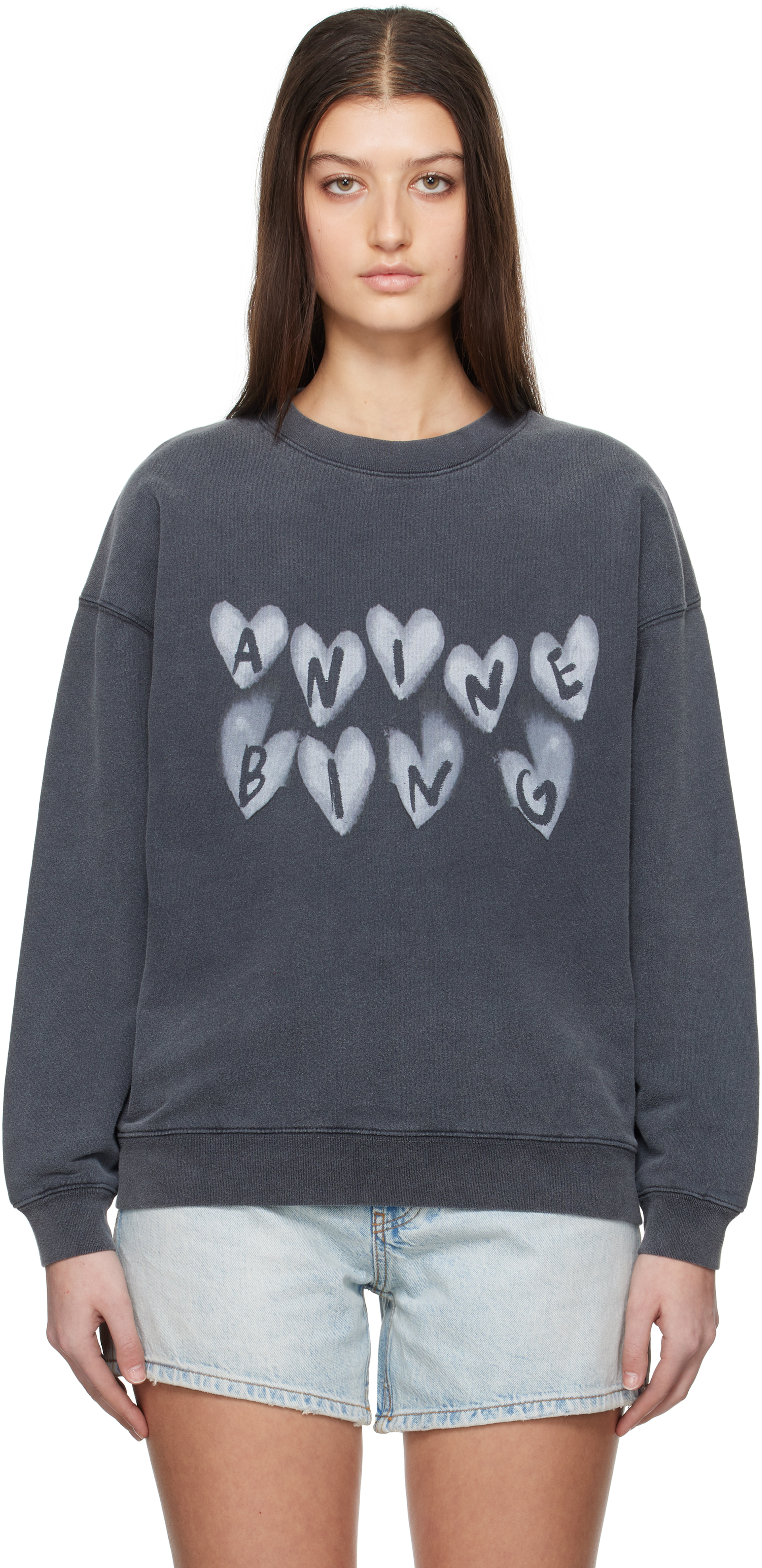 ANINE BING: Black Spencer Hearts Sweatshirt | SSENSE