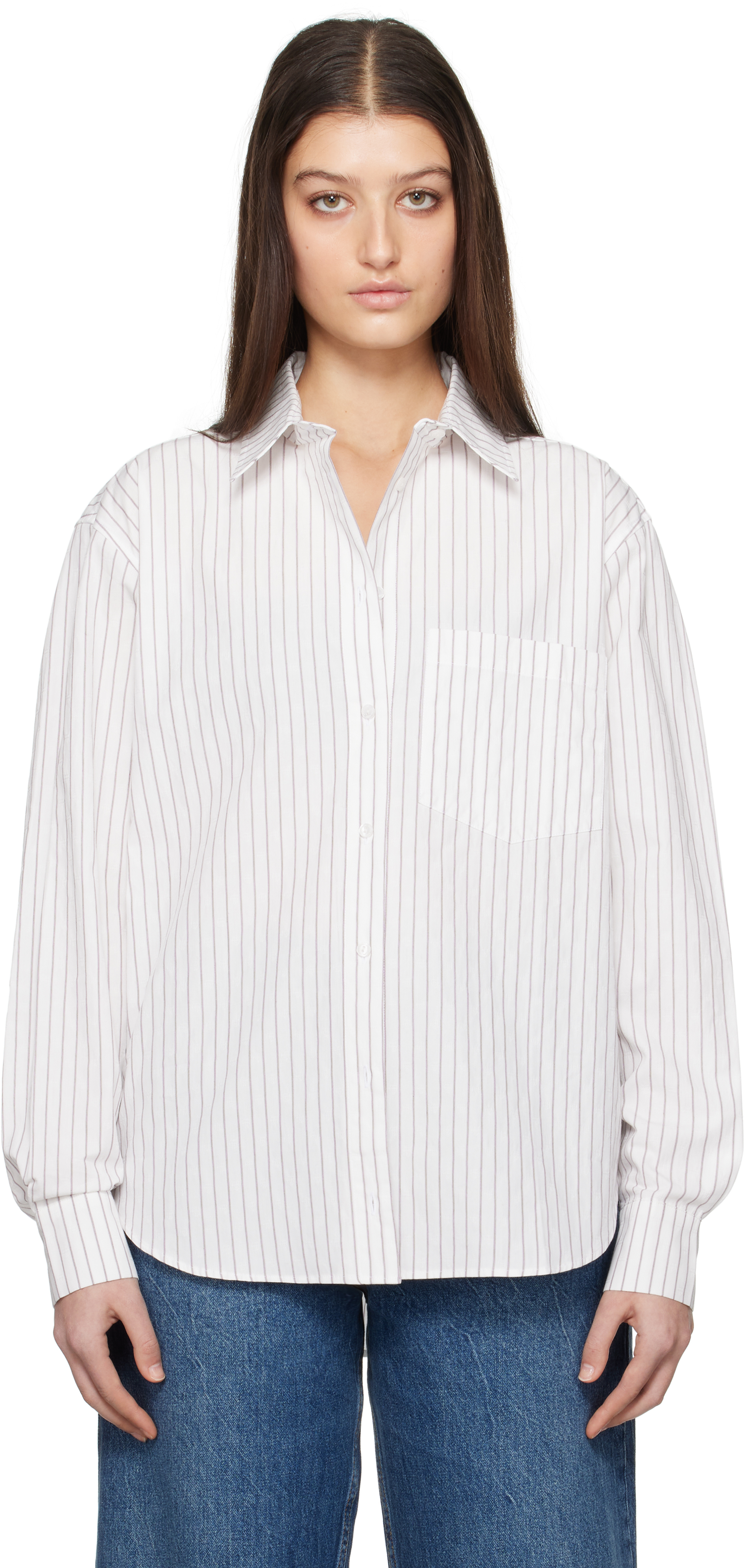 Tシャツ・カットソー ANINE BING SS25 BRAXTON SHIRT (A0710842MTL41 WHITE BORD) ANINE BING Braxton Shirt | White | FARFETCH