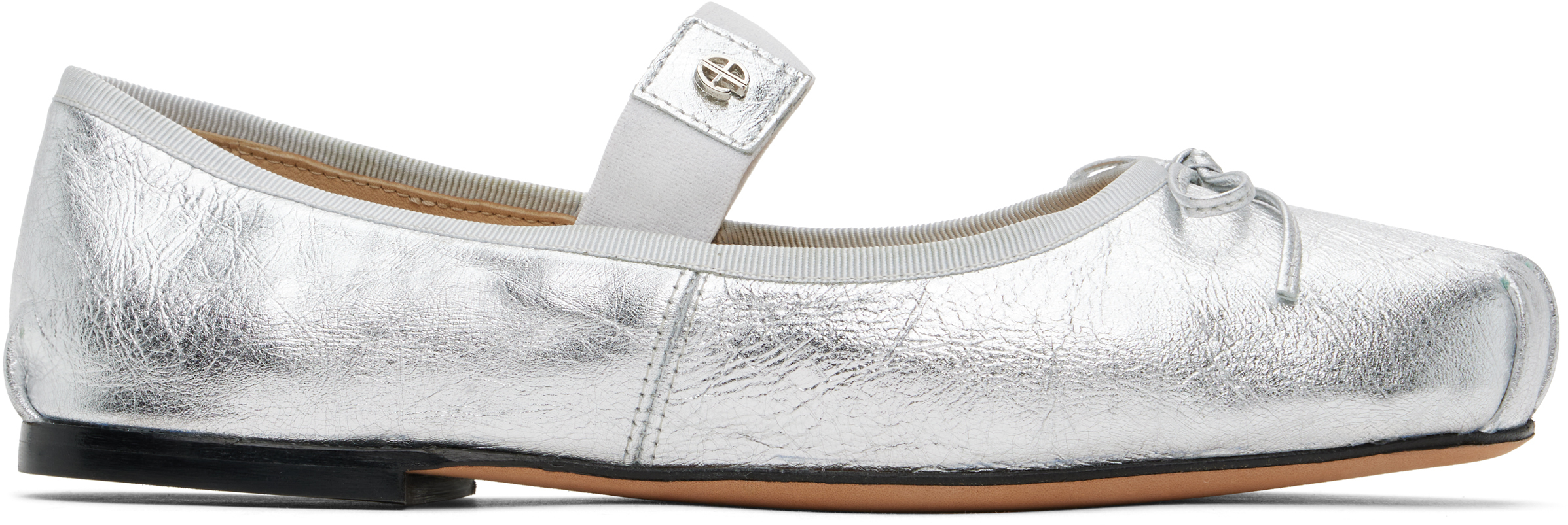 ANINE BING: Silver Jolie Ballerina Flats | SSENSE