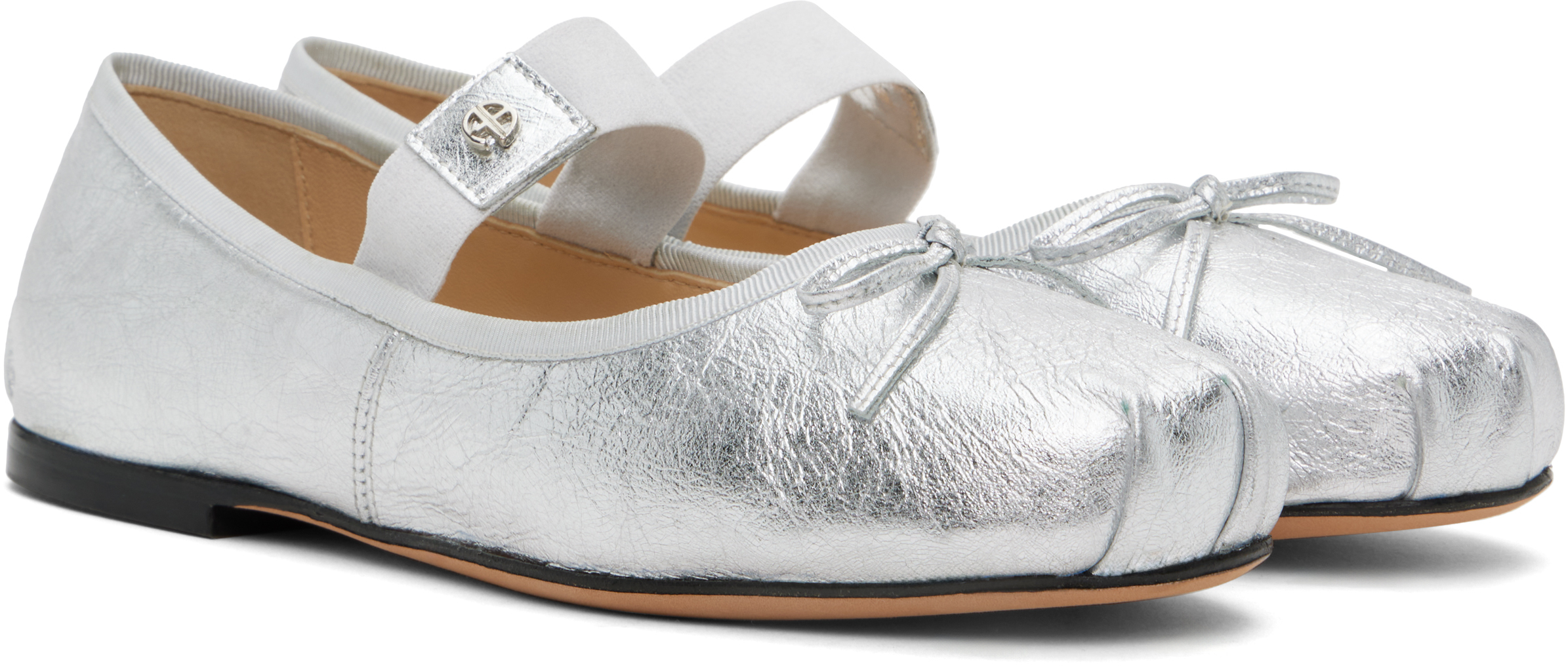 Anine Bing Silver Jolie Ballerina Flats In Ivory