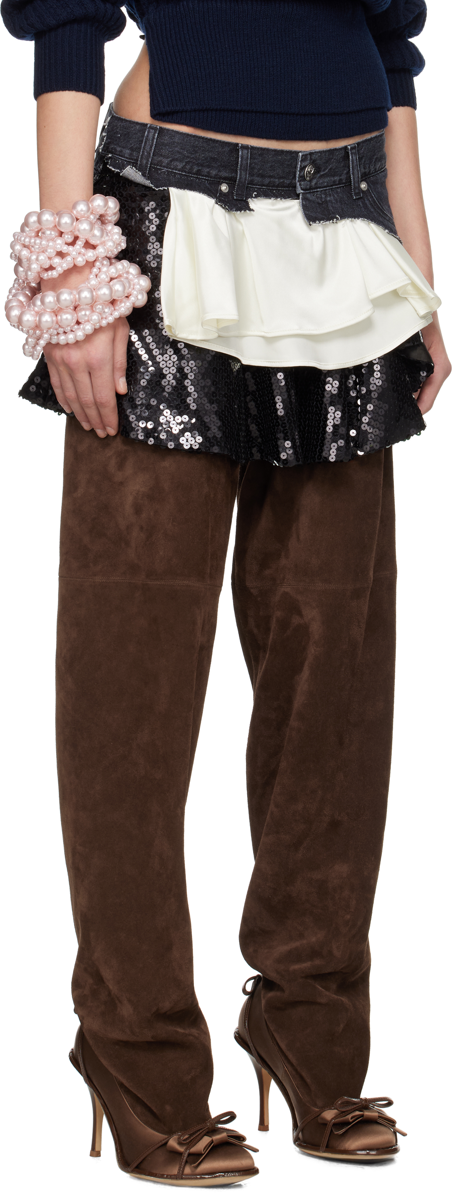 All In Black & Off-white Sequin Triple Miniskirt