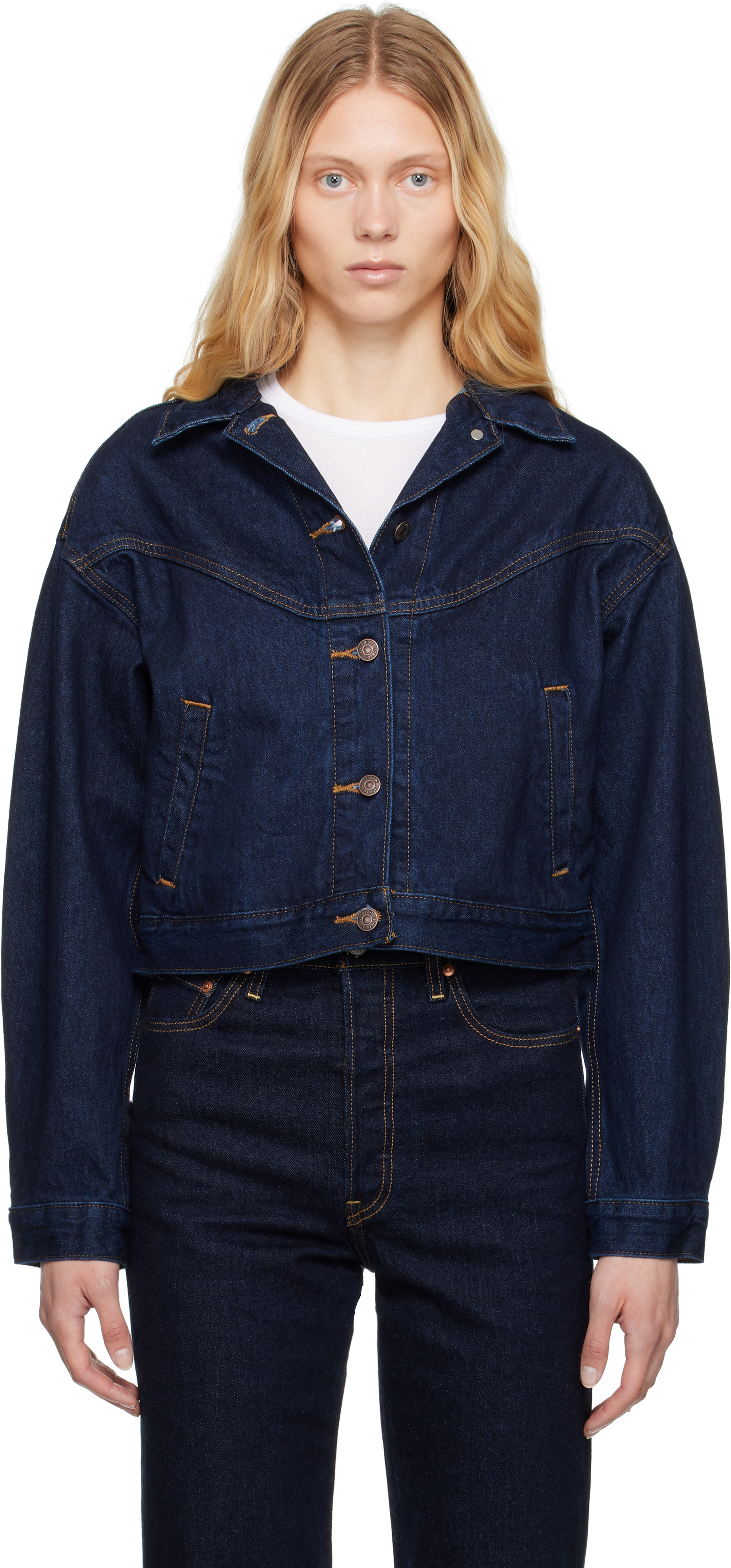 Navy Shrunken 
90s Western Trucker Denim Jacket