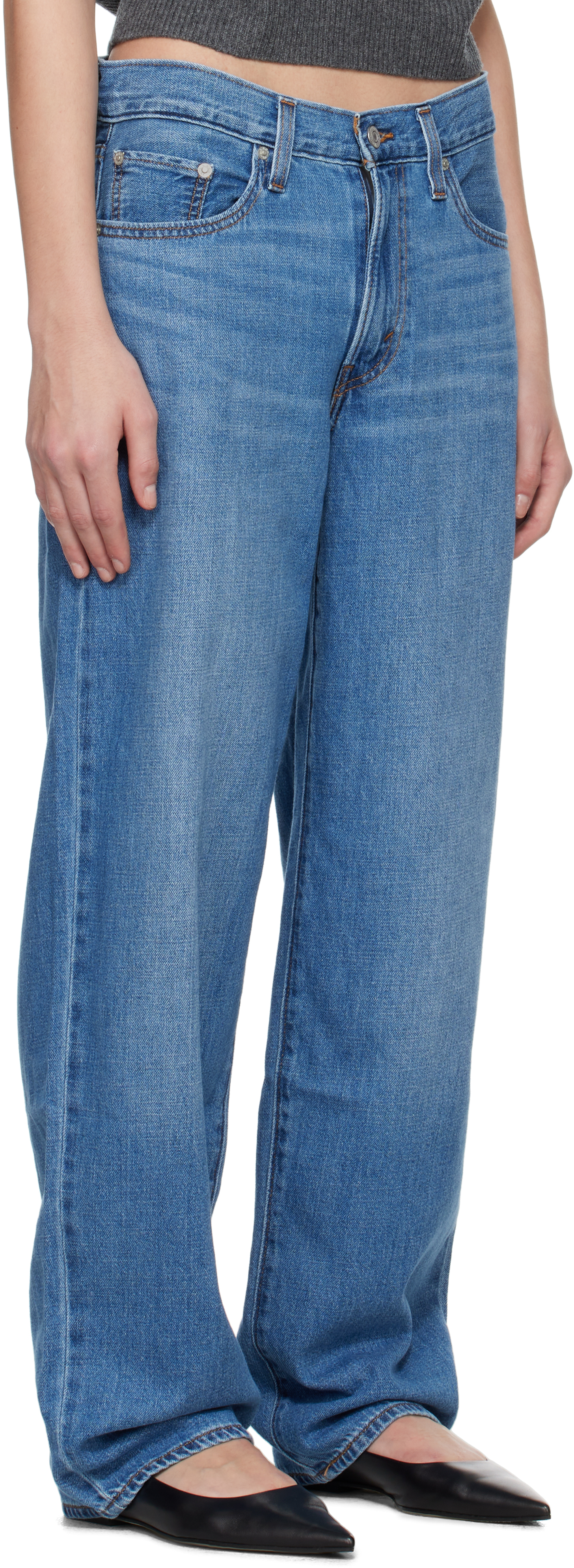 Shop Levi's Blue Baggy Dad Linen+ Jeans In Heavy Check