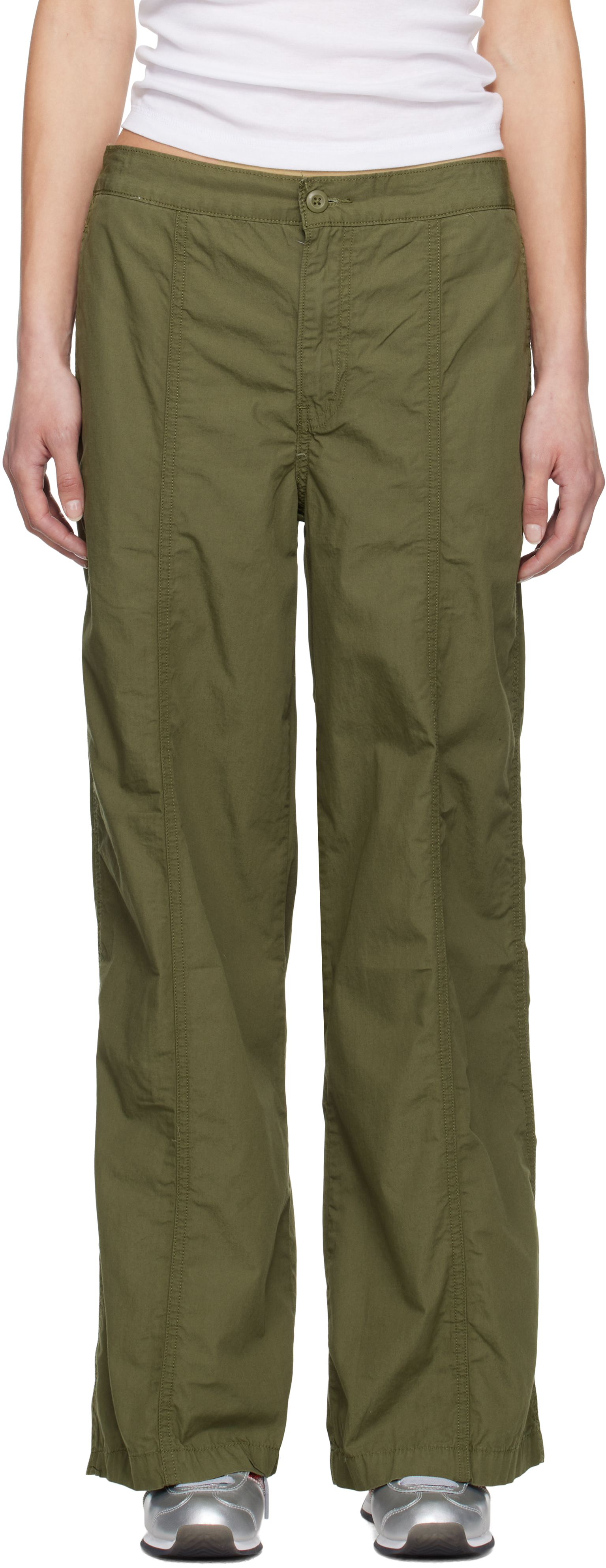 Khaki Baggy Parachute Trousers