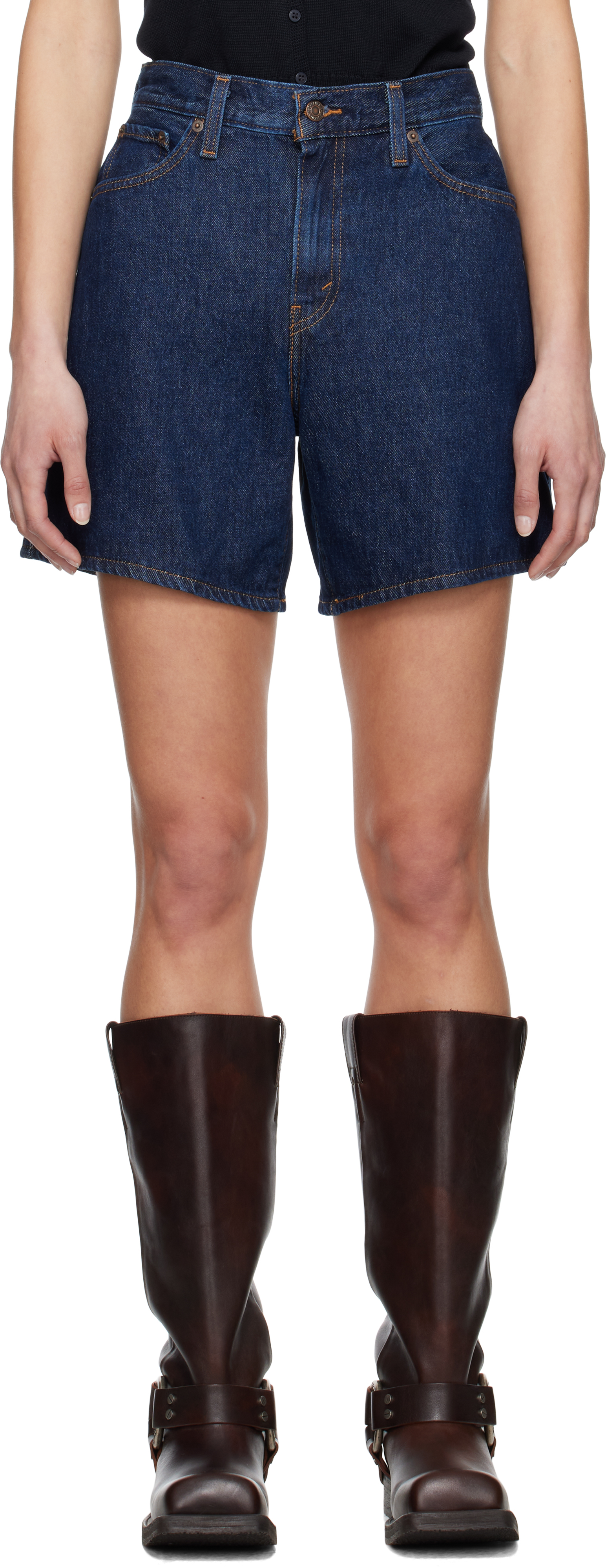 【Levi's】ネイビー High Rise Baggy デニムショートパンツ Levi's: ネイビー High Rise Baggy デニムショートパンツ