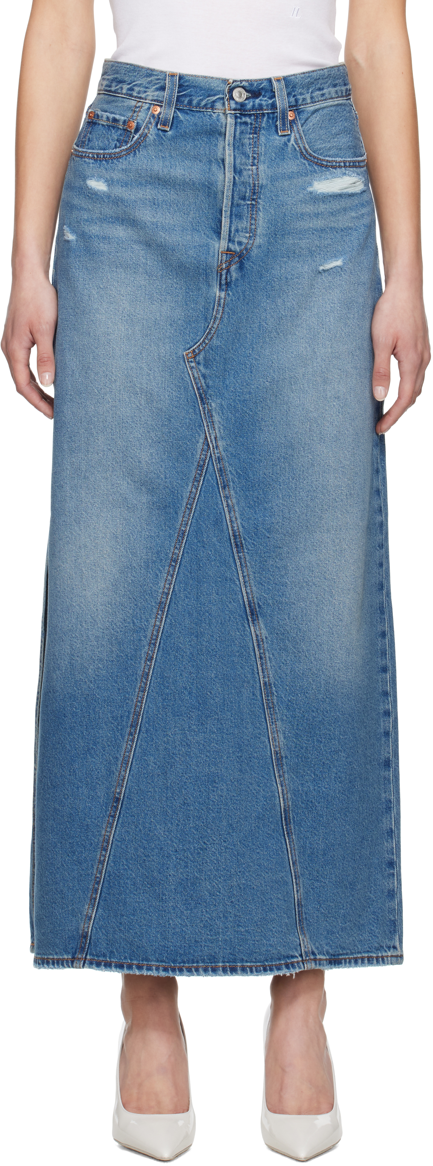 Blue Icon Denim Maxi Skirt