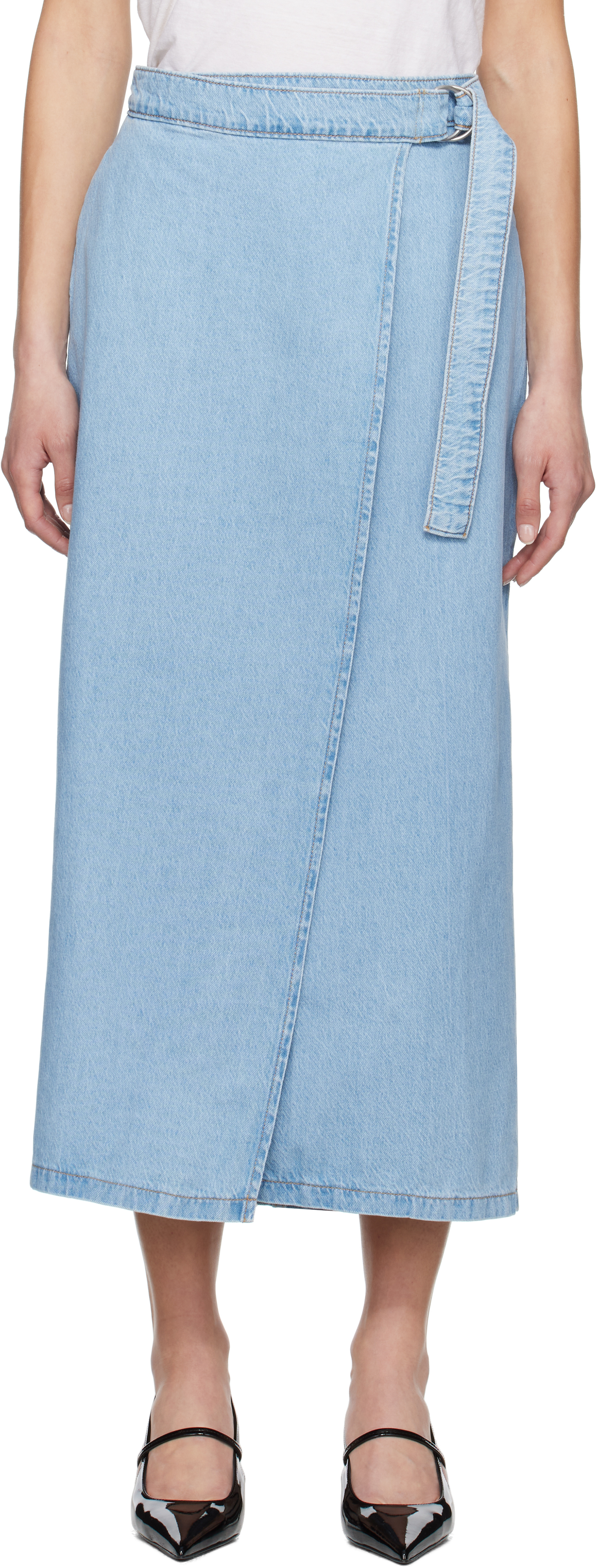 Blue Column Wrap Denim Maxi Skirt