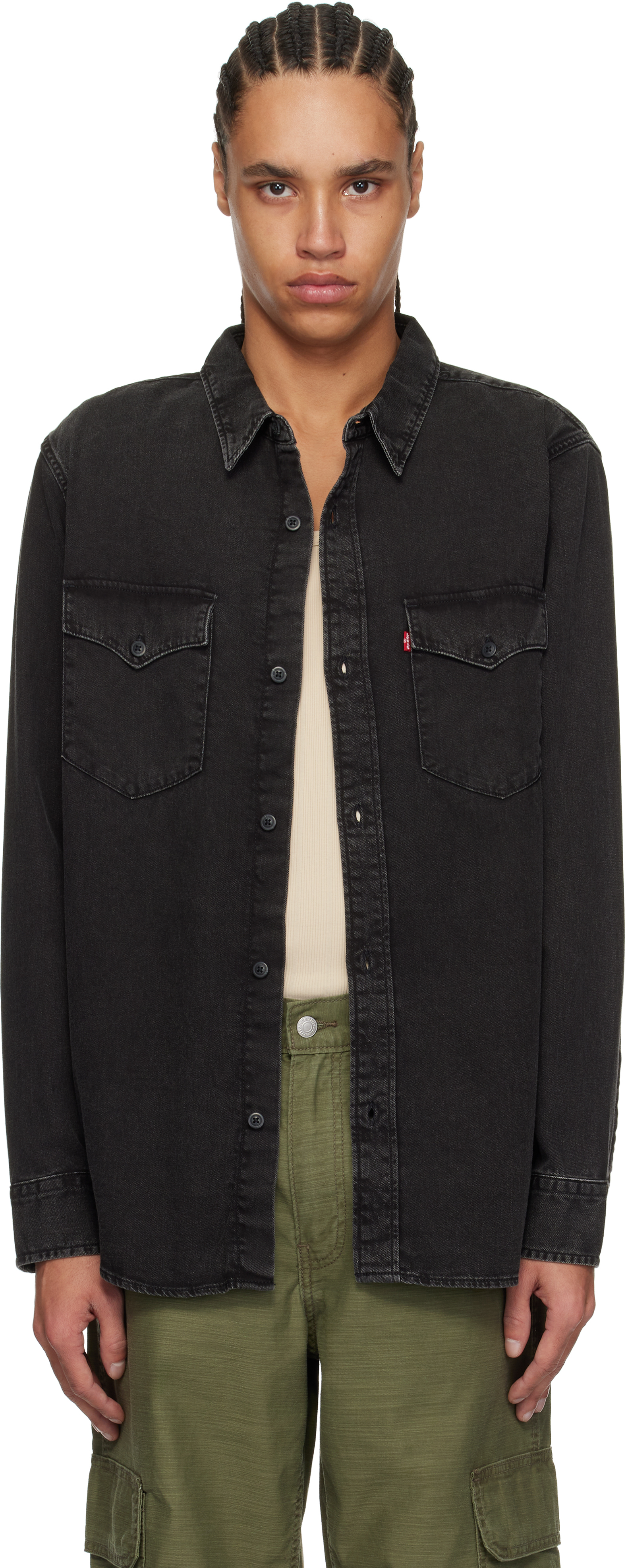 Black Relaxed Fit Western Denim Overshirt