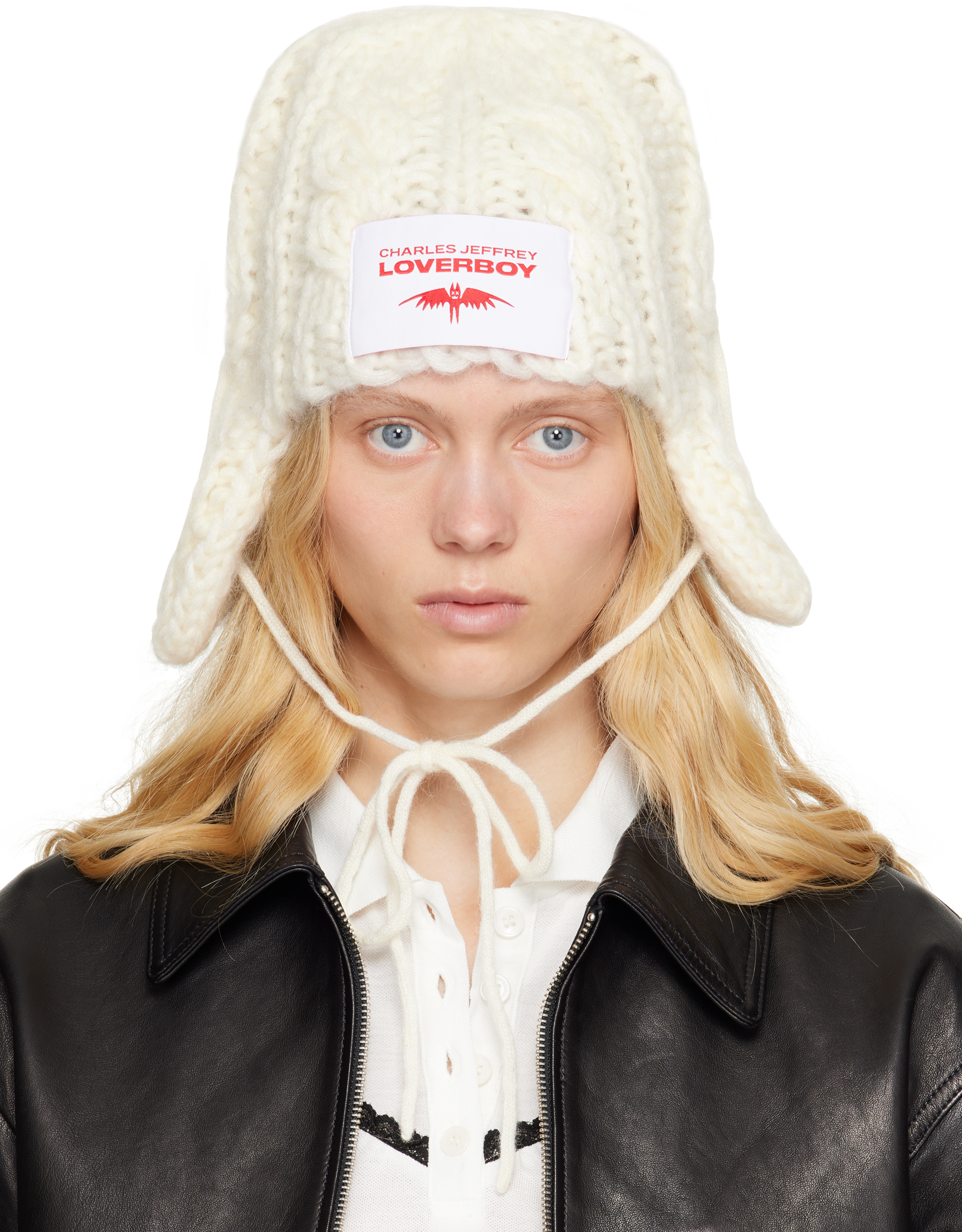 Charles Jeffrey Loverboy White Chunky Aviator Beanie In Ecru
