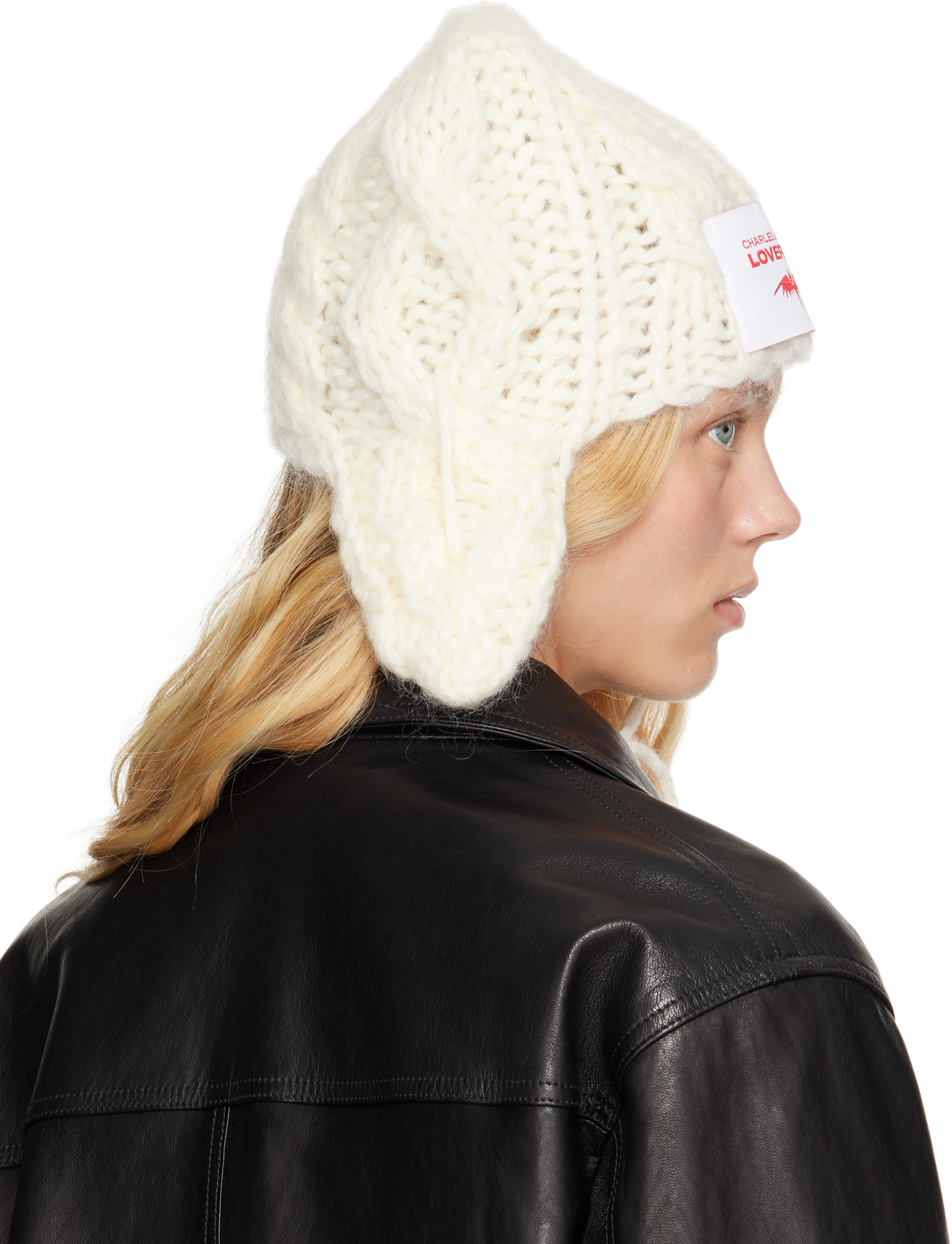 Charles Jeffrey Loverboy White Chunky Aviator Beanie In Ecru