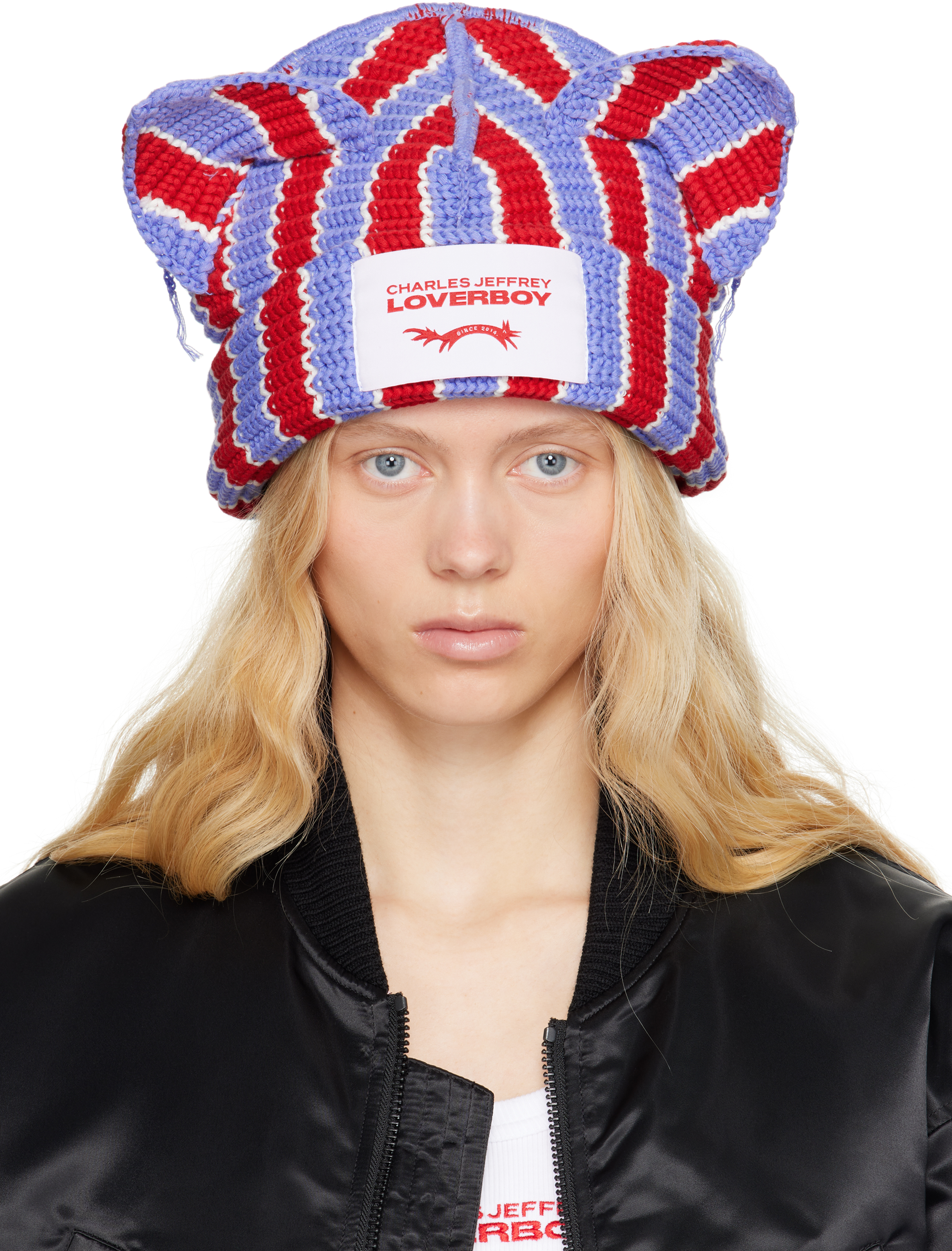 Charles Jeffrey LOVERBOY: Red & Blue Chunky Ears Beanie | SSENSE