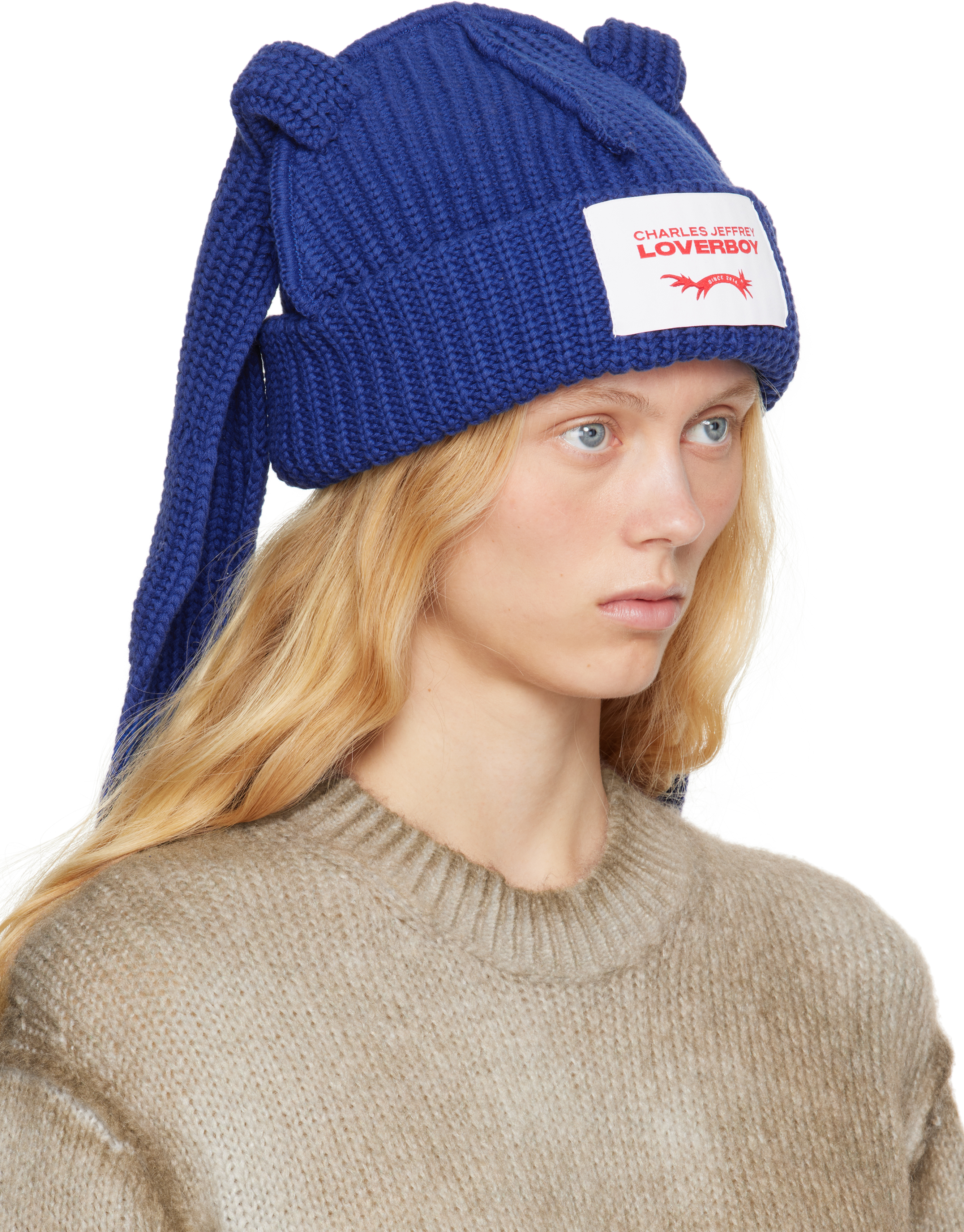 Charles Jeffrey Loverboy Blue Chunky Rabbit Beanie In Blue