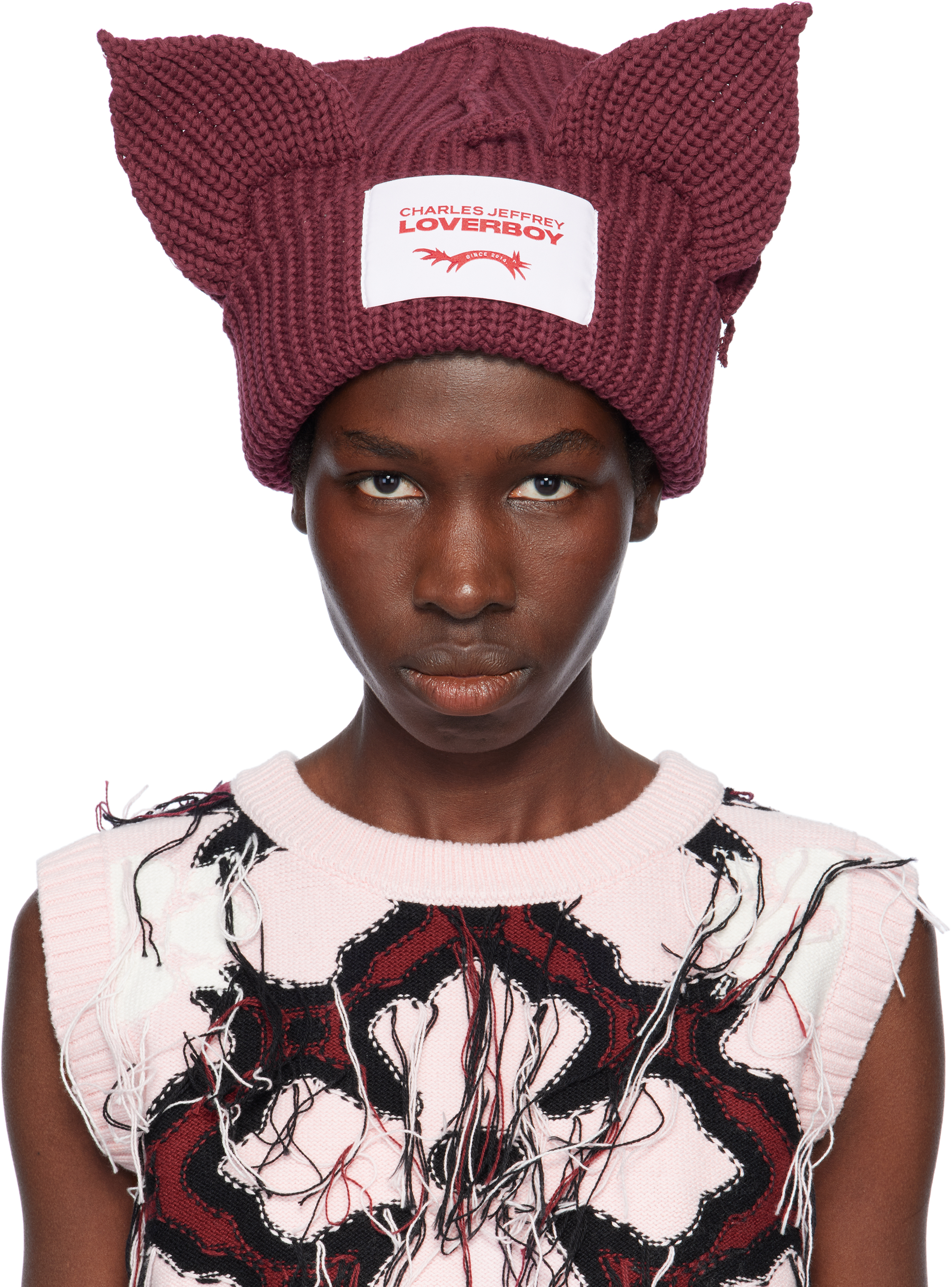 Charles Jeffrey Loverboy Burgundy Chunky Ears Beanie In Red Bordeaux