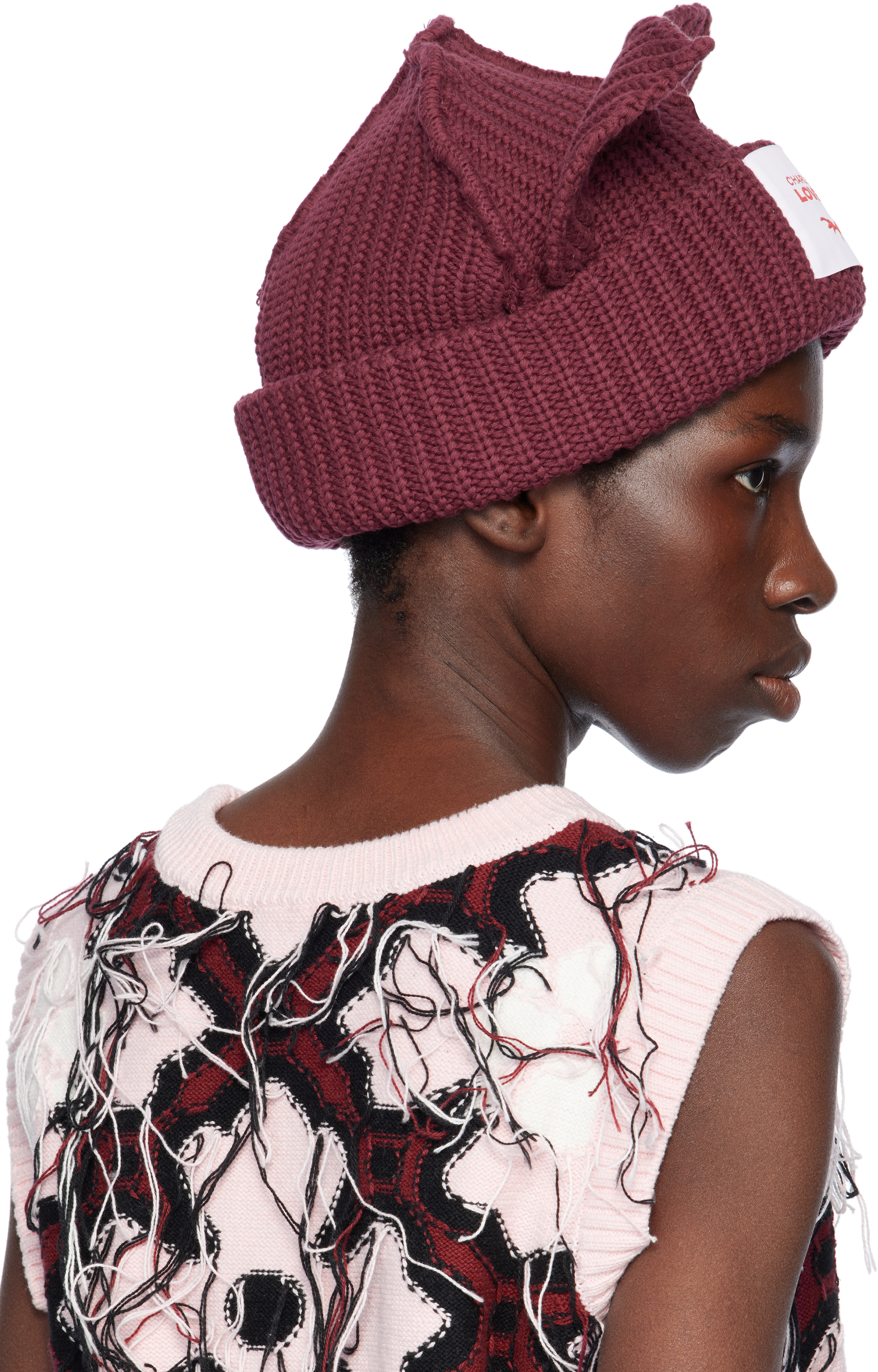 Charles Jeffrey Loverboy Burgundy Chunky Ears Beanie In Red Bordeaux