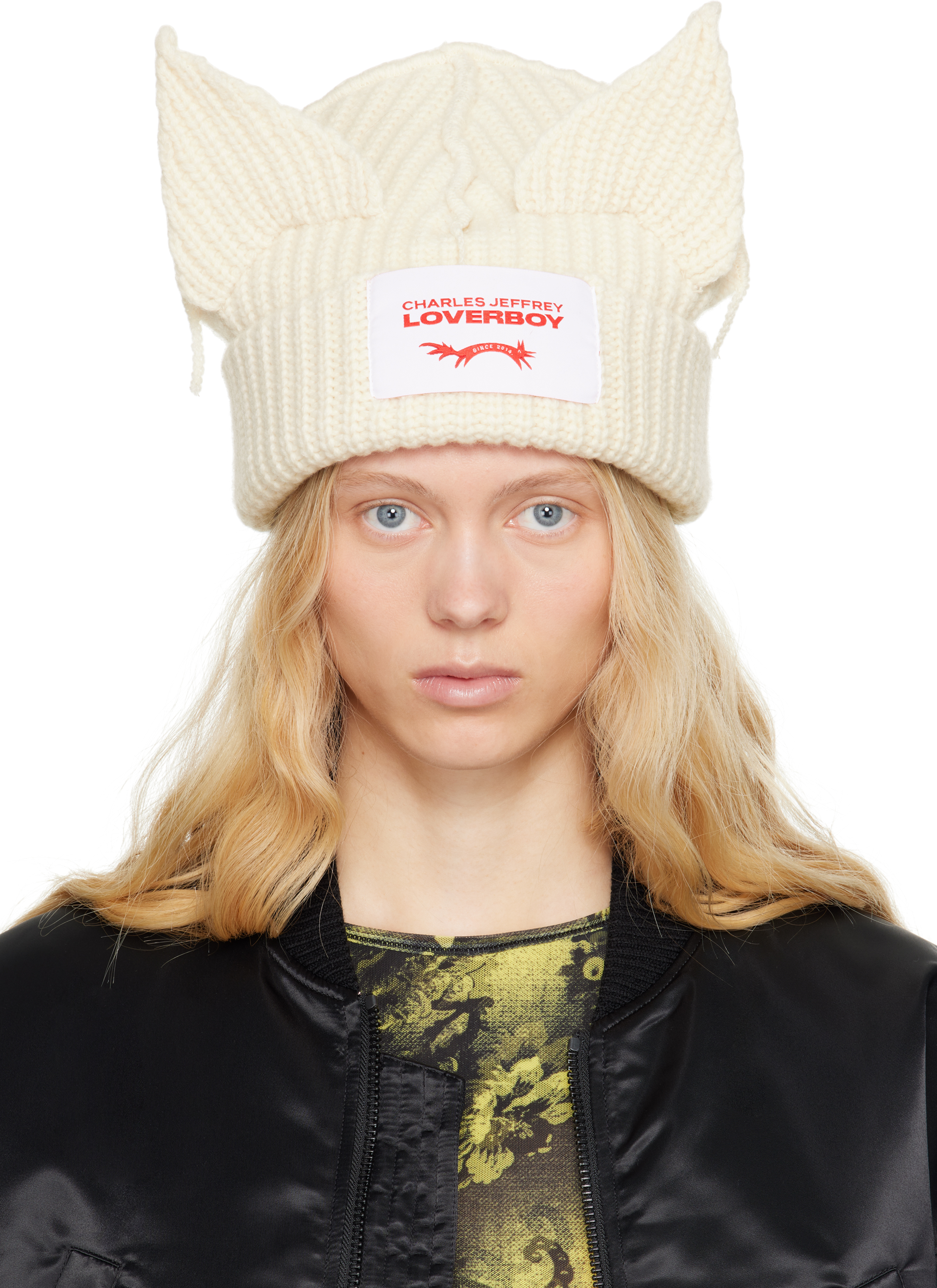 Charles Jeffrey Loverboy White Chunky Ears Beanie In Ecru
