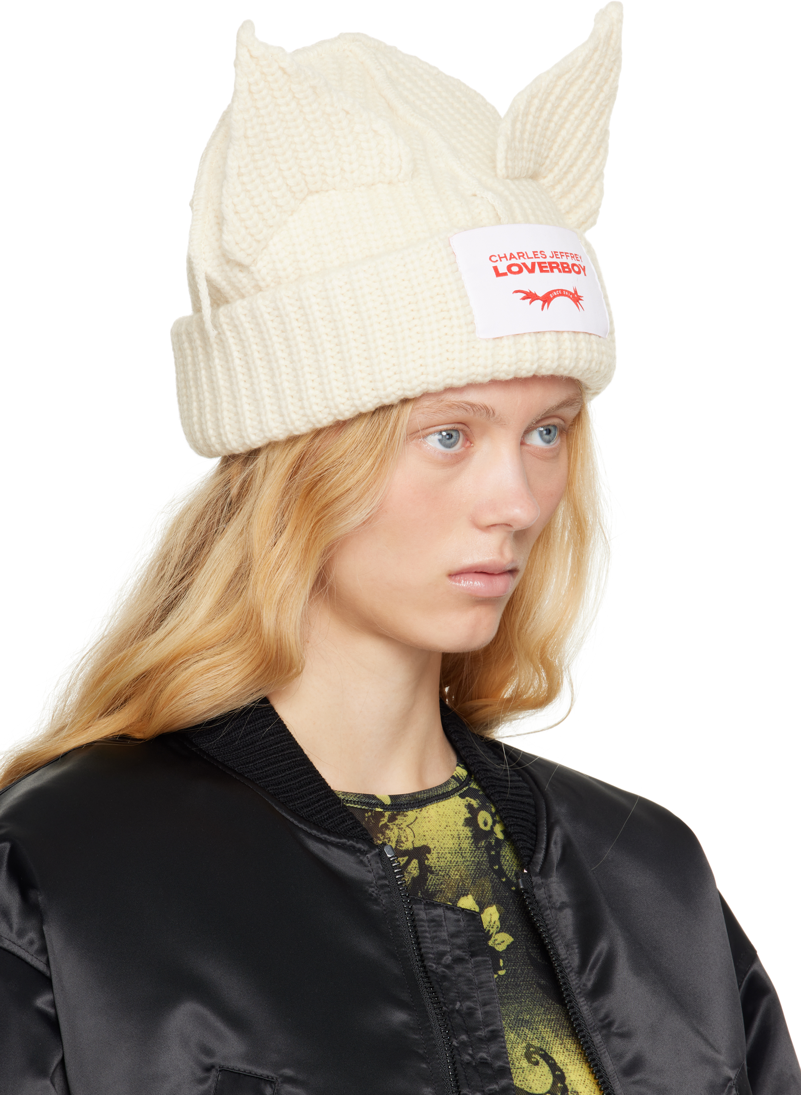 Charles Jeffrey Loverboy White Chunky Ears Beanie In Ecru