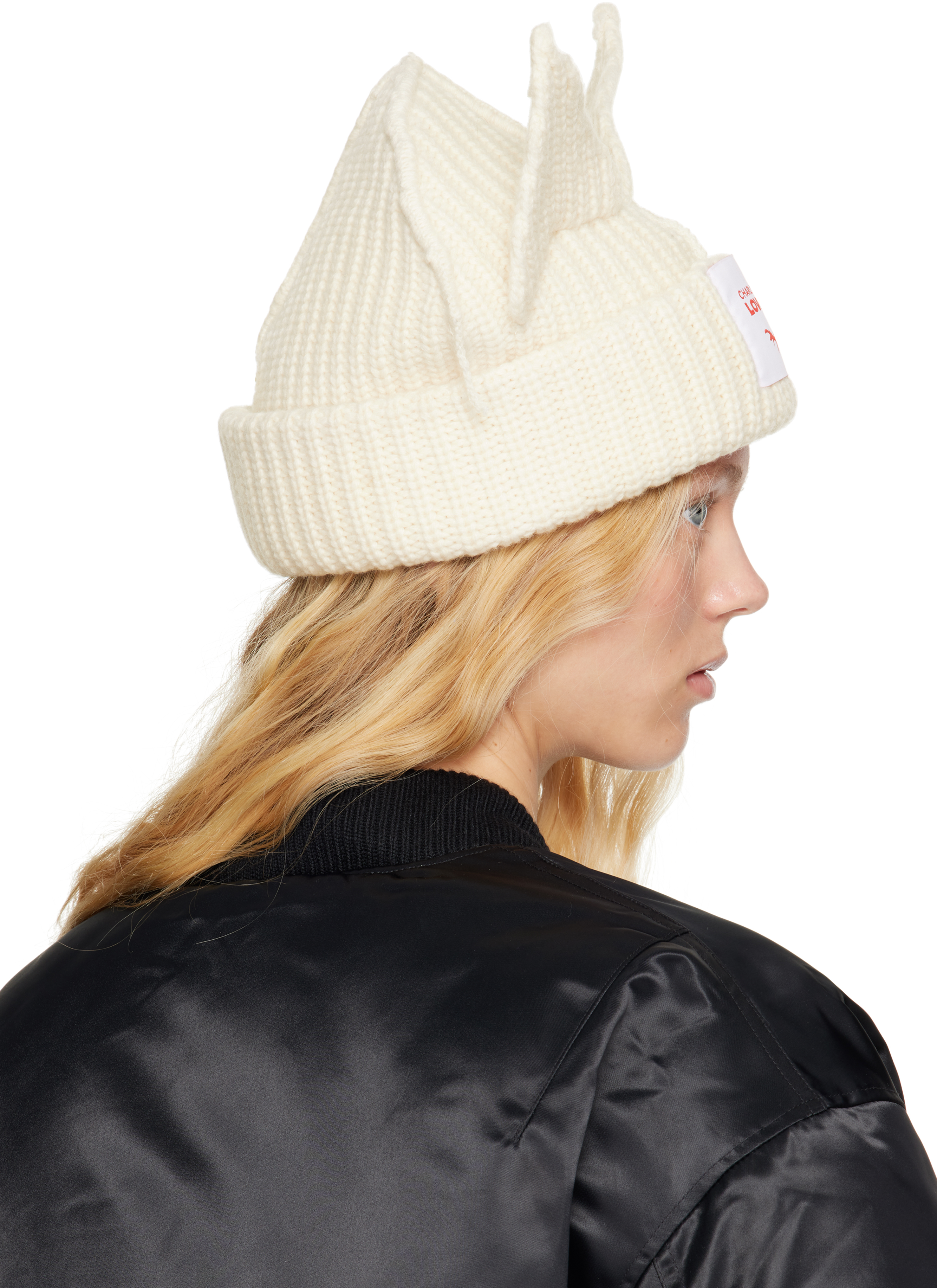 Charles Jeffrey Loverboy White Chunky Ears Beanie In Ecru