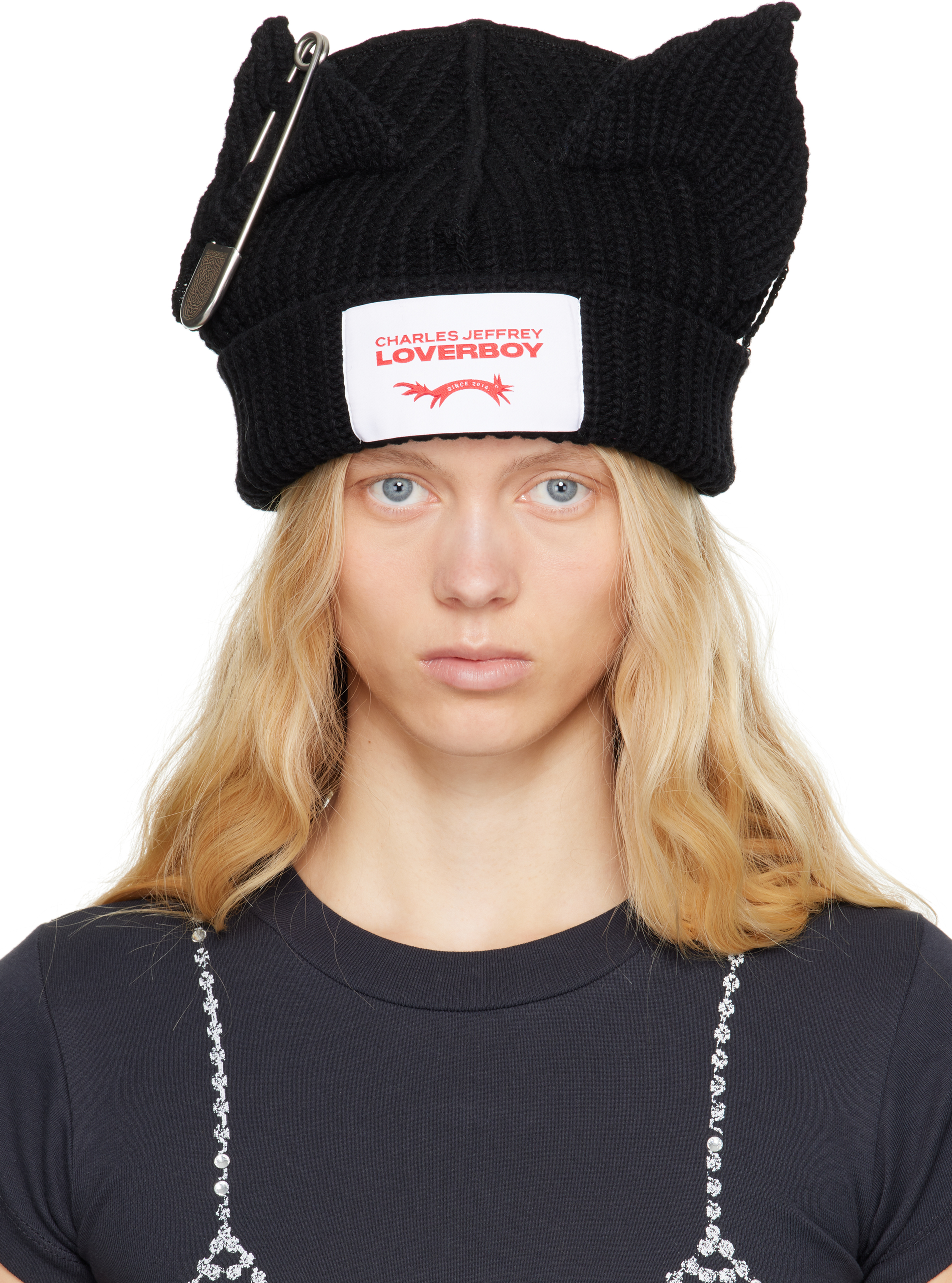Charles Jeffrey LOVERBOY: ブラック Chunky Punk Ears ビーニー